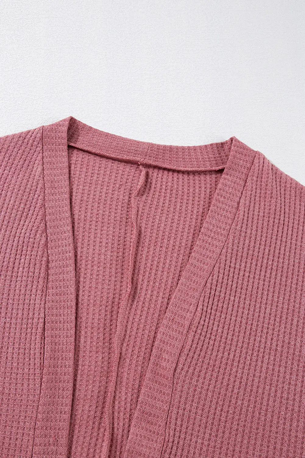Mineral Red Solid Color Waffle Knit Cardigan with Pocket - eAura