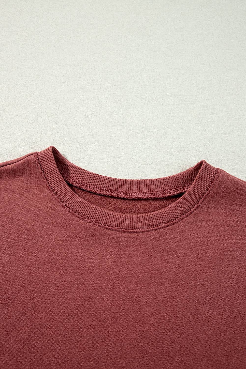 Mineral Red Two Tone Patchwork Drop Shoulder Pullover Sweatshirt - BB Fashion Outlet
