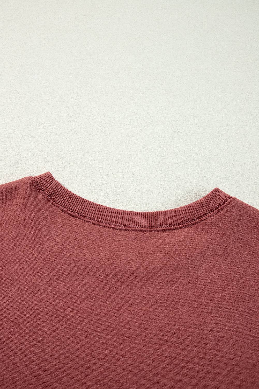 Mineral Red Two Tone Patchwork Drop Shoulder Pullover Sweatshirt - BB Fashion Outlet