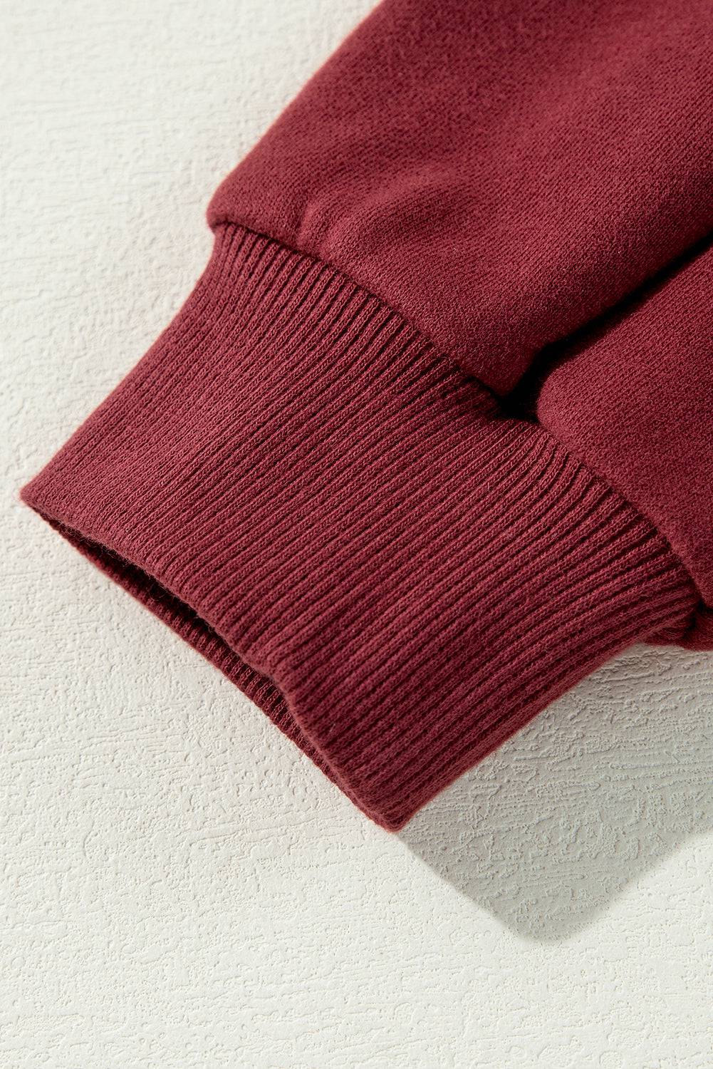 Mineral Red Two Tone Patchwork Drop Shoulder Pullover Sweatshirt - BB Fashion Outlet