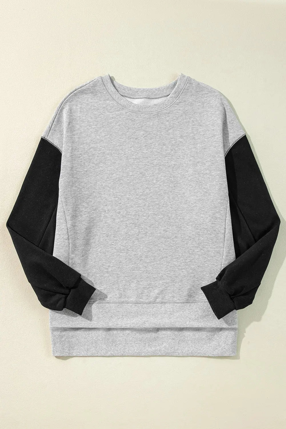 Mineral Red Two Tone Patchwork Drop Shoulder Pullover Sweatshirt - BB Fashion Outlet
