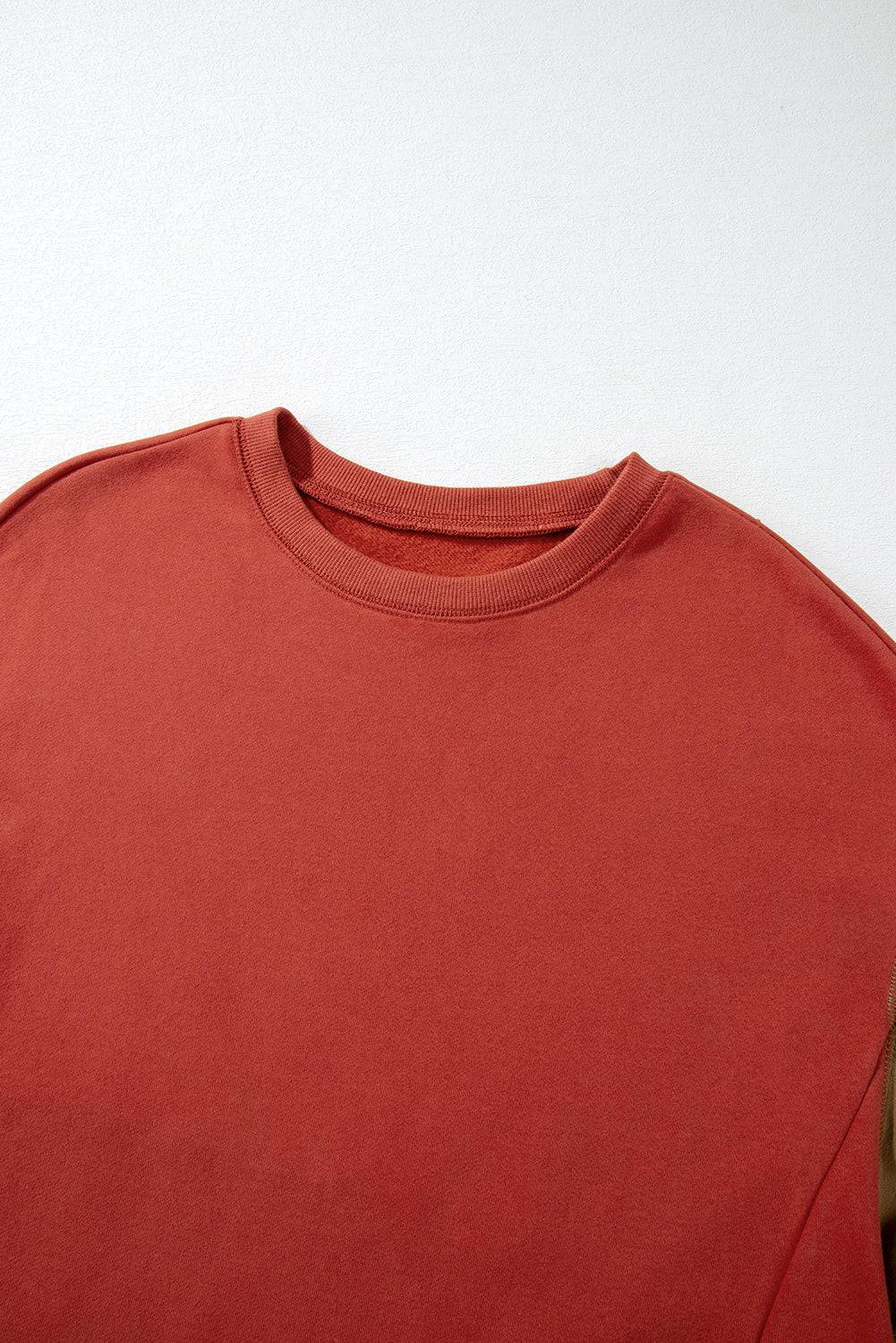Mineral Red Two Tone Patchwork Drop Shoulder Pullover Sweatshirt - BB Fashion Outlet