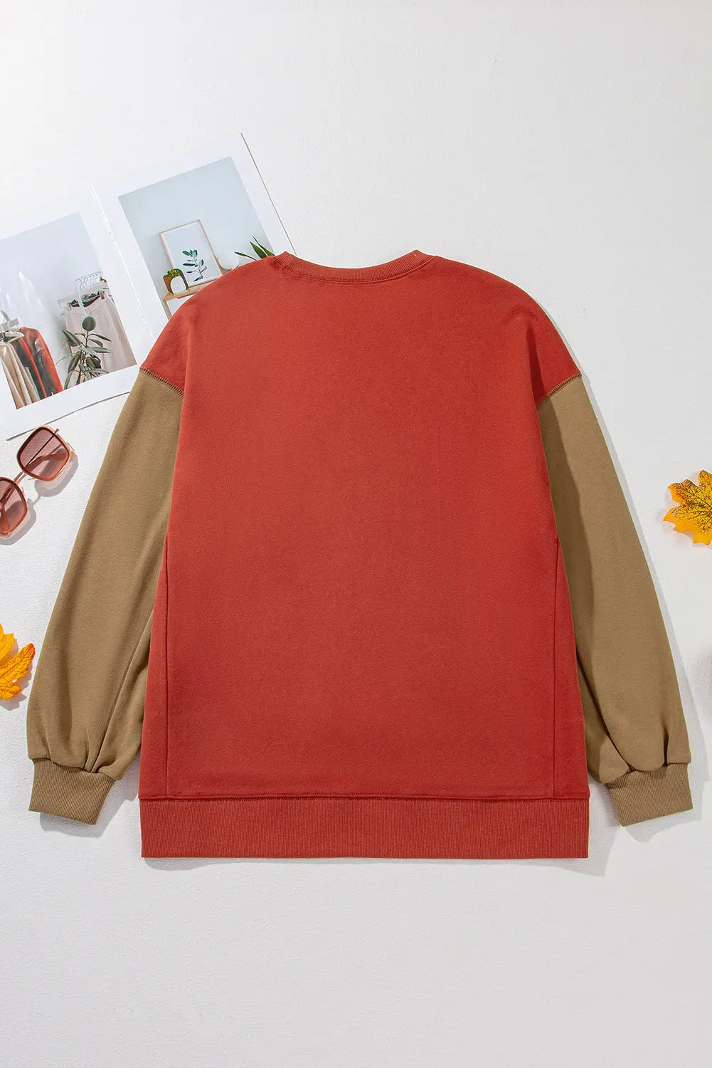 Mineral Red Two Tone Patchwork Drop Shoulder Pullover Sweatshirt - BB Fashion Outlet