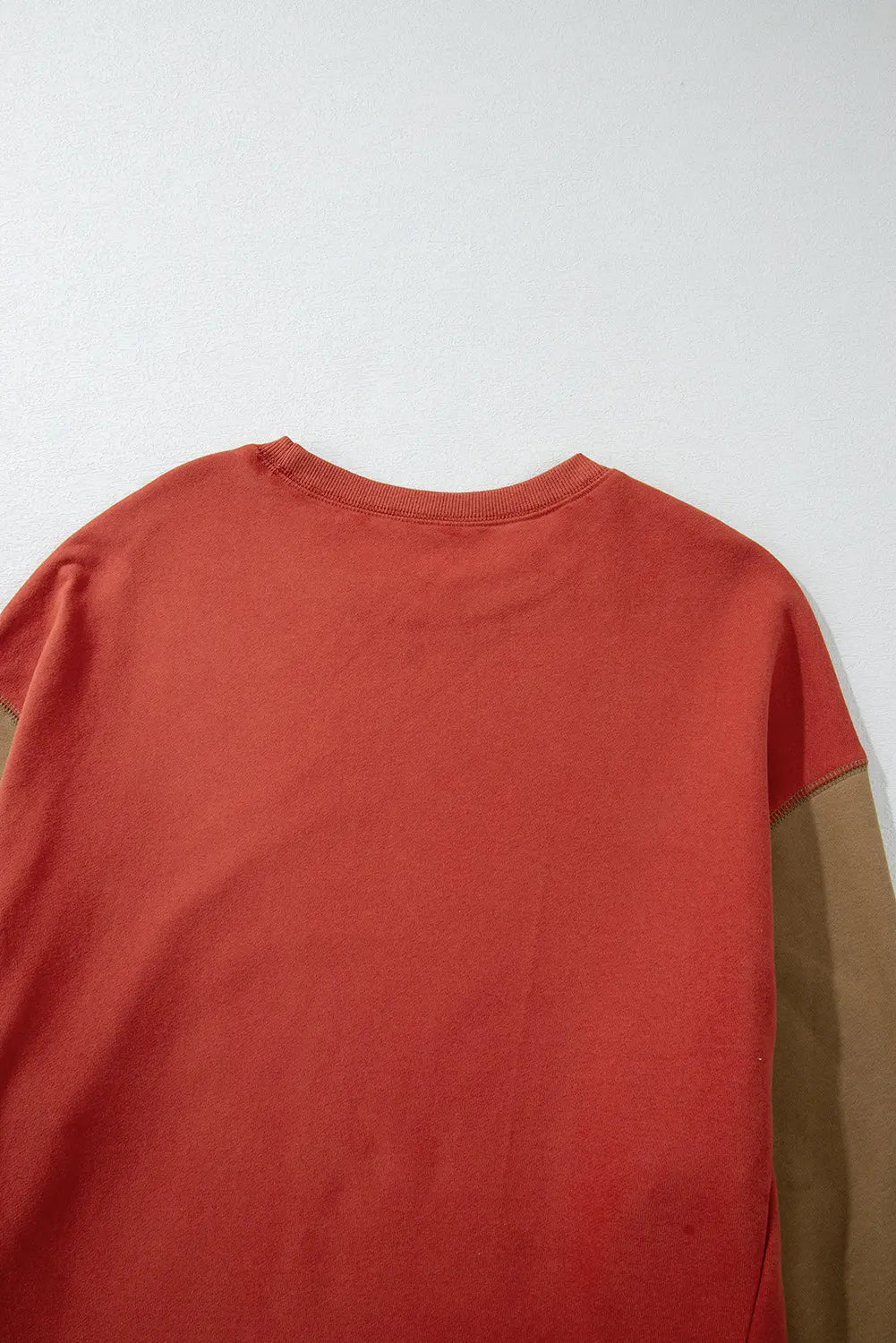 Mineral Red Two Tone Patchwork Drop Shoulder Pullover Sweatshirt - BB Fashion Outlet