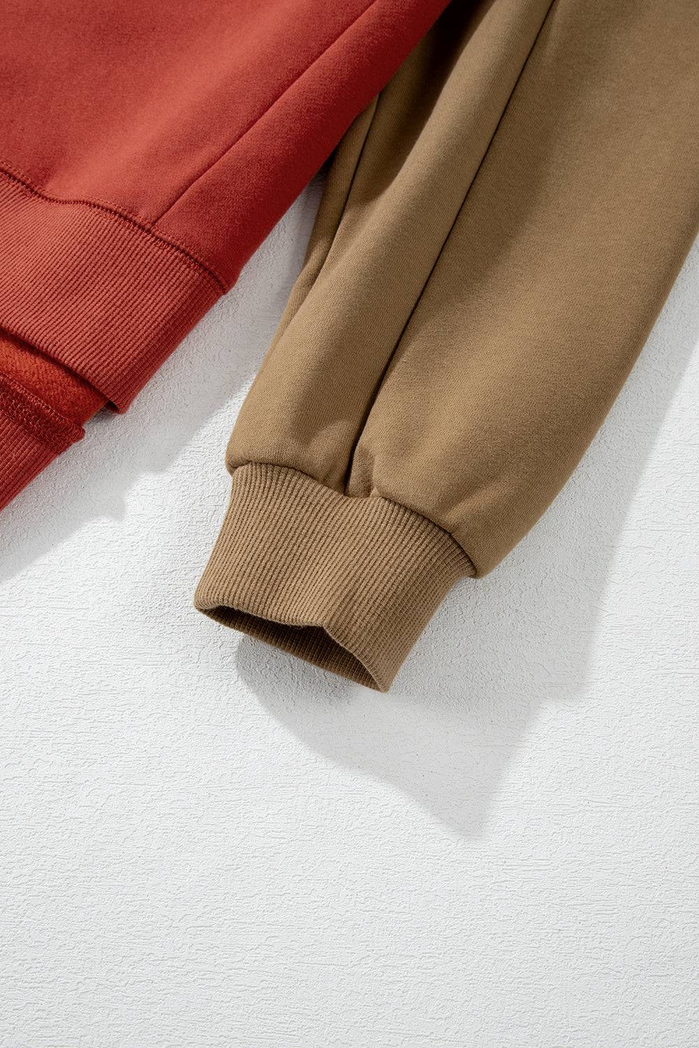 Mineral Red Two Tone Patchwork Drop Shoulder Pullover Sweatshirt - BB Fashion Outlet