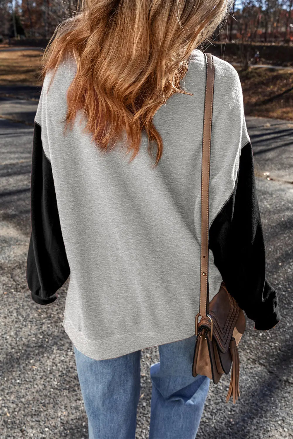 Mineral Red Two Tone Patchwork Drop Shoulder Pullover Sweatshirt - BB Fashion Outlet