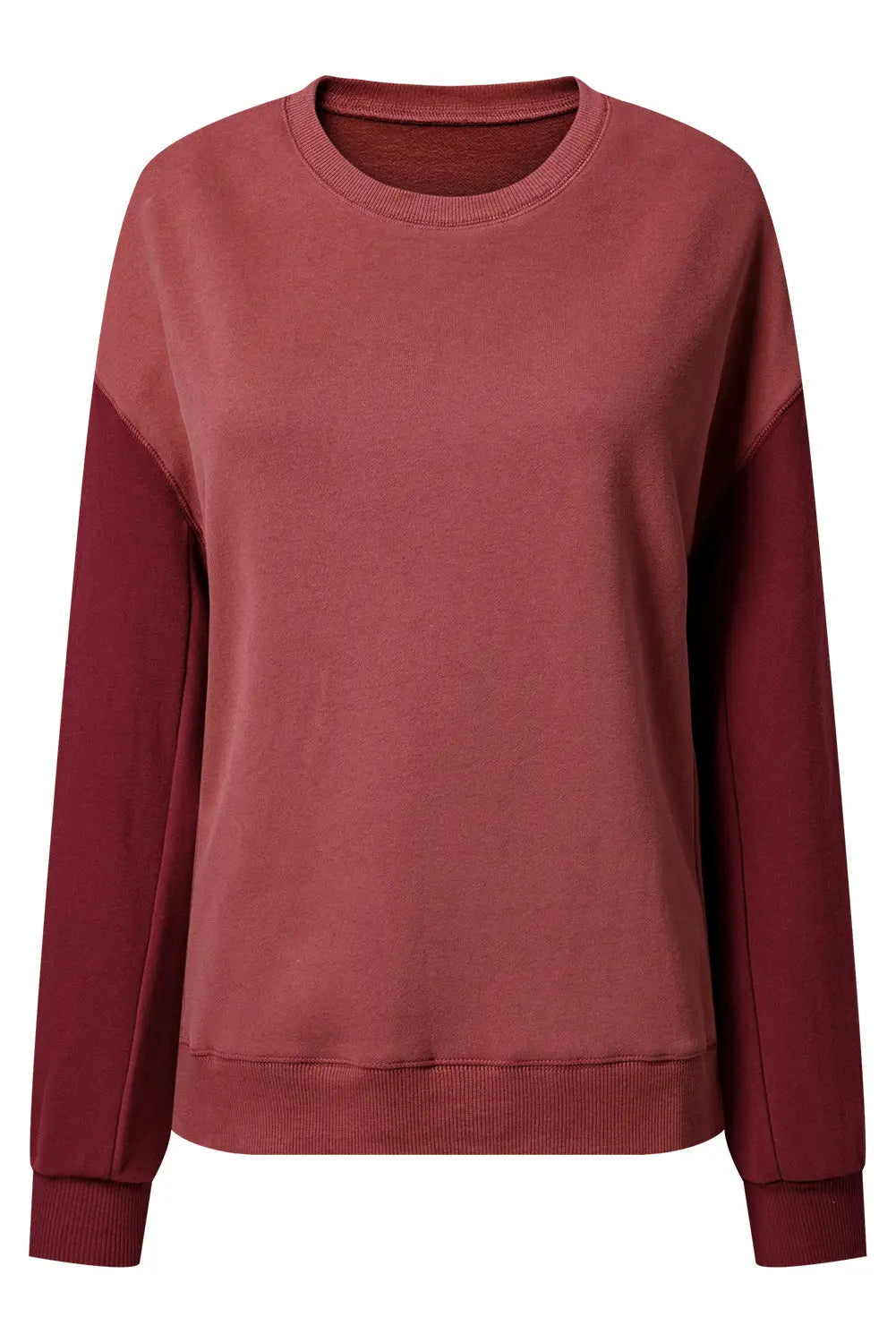 Mineral Red Two Tone Patchwork Drop Shoulder Pullover Sweatshirt - BB Fashion Outlet