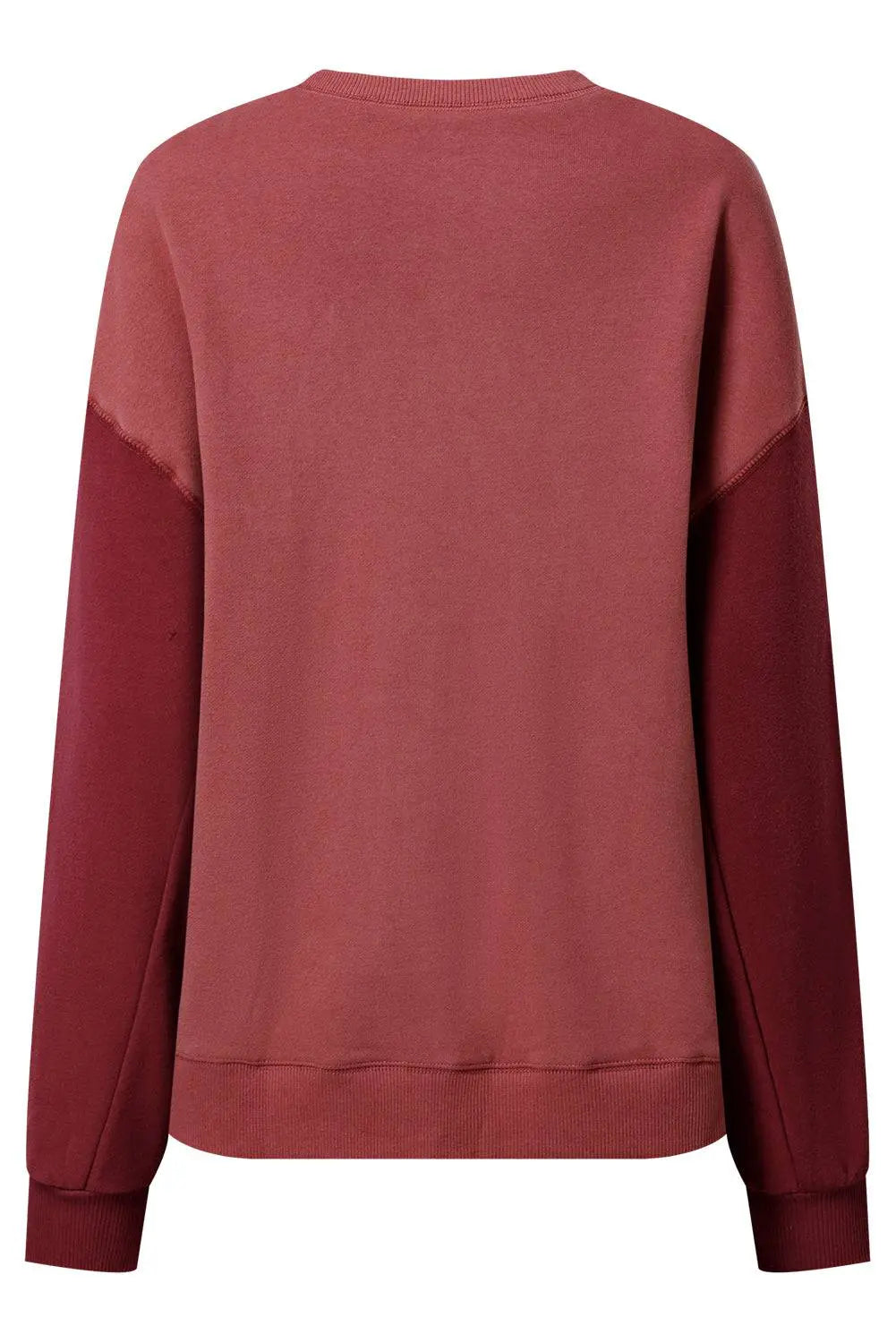 Mineral Red Two Tone Patchwork Drop Shoulder Pullover Sweatshirt - BB Fashion Outlet