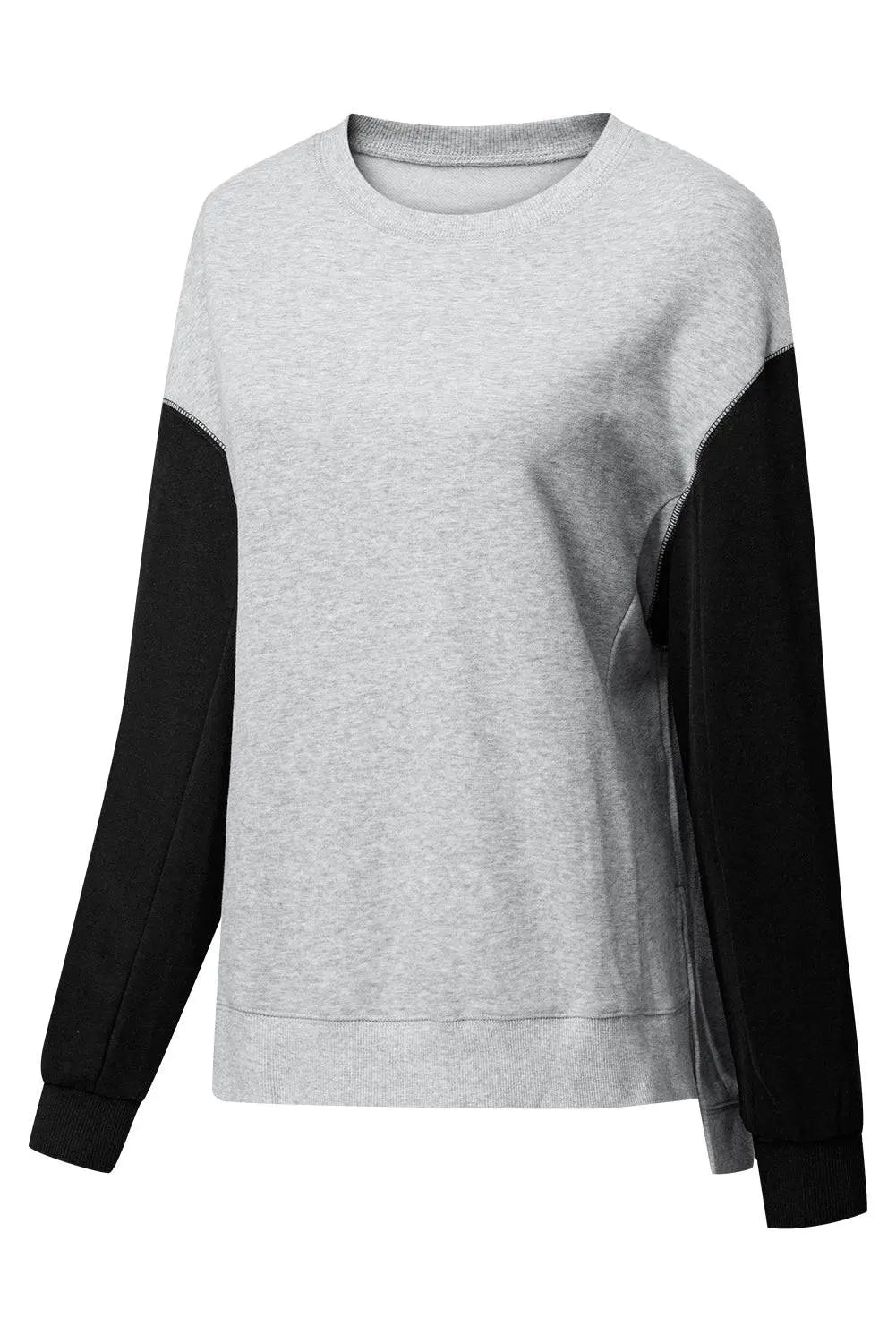 Mineral Red Two Tone Patchwork Drop Shoulder Pullover Sweatshirt - BB Fashion Outlet