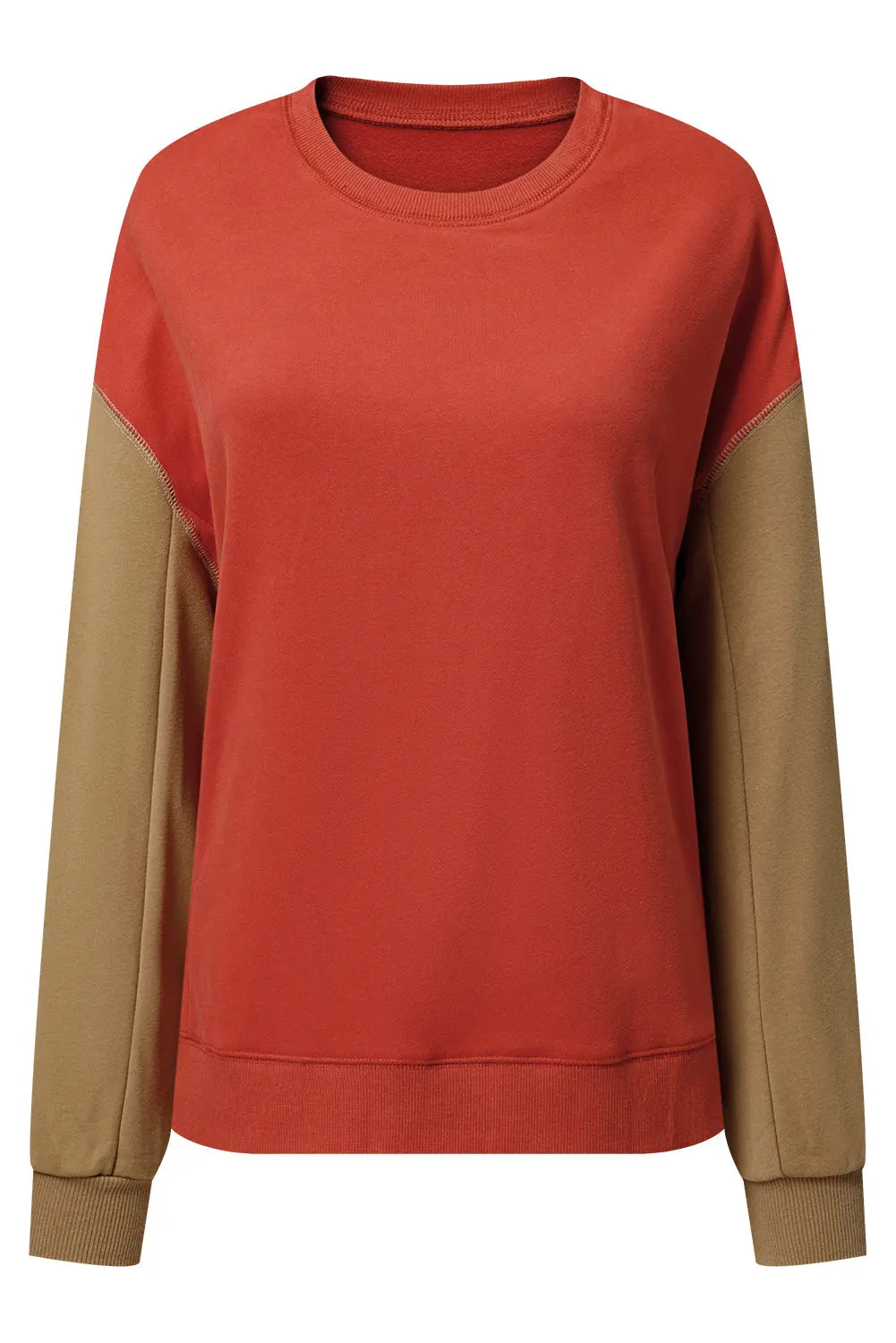 Mineral Red Two Tone Patchwork Drop Shoulder Pullover Sweatshirt - BB Fashion Outlet