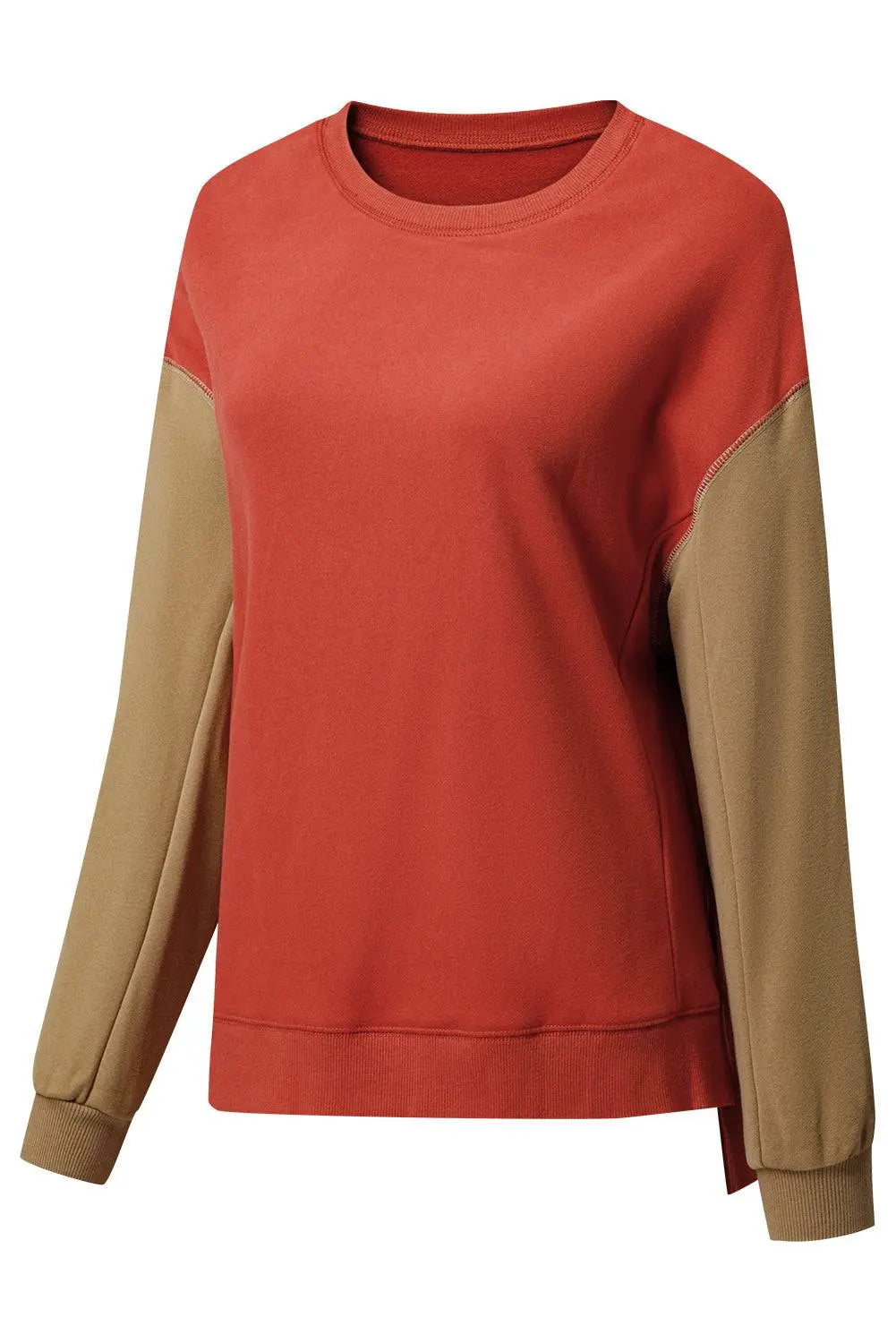 Mineral Red Two Tone Patchwork Drop Shoulder Pullover Sweatshirt - BB Fashion Outlet