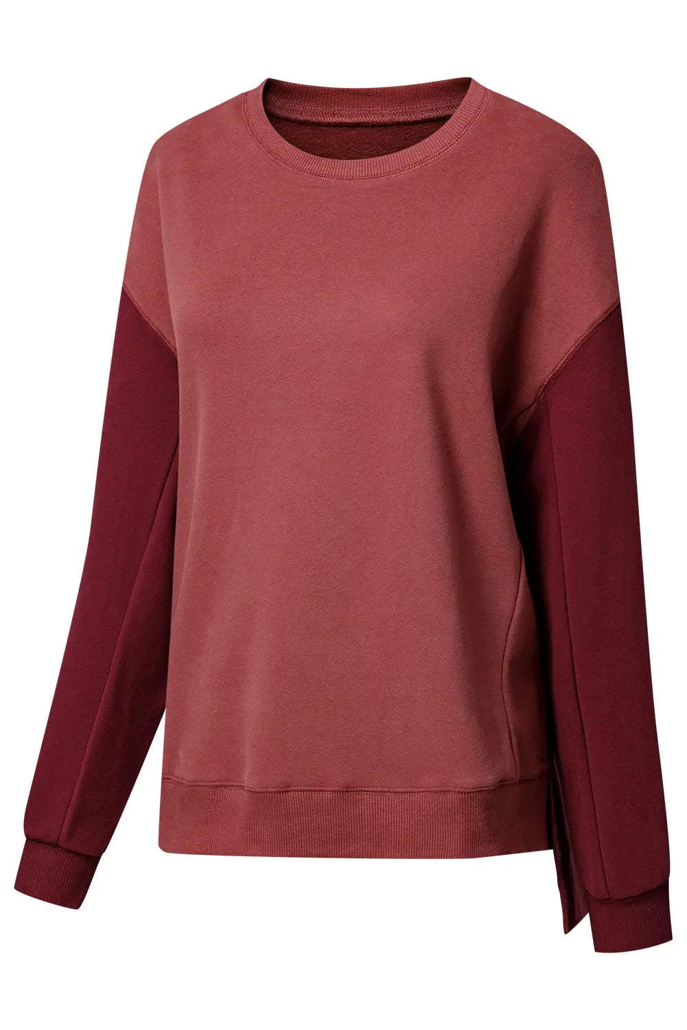 Mineral Red Two Tone Patchwork Drop Shoulder Pullover Sweatshirt - eAura