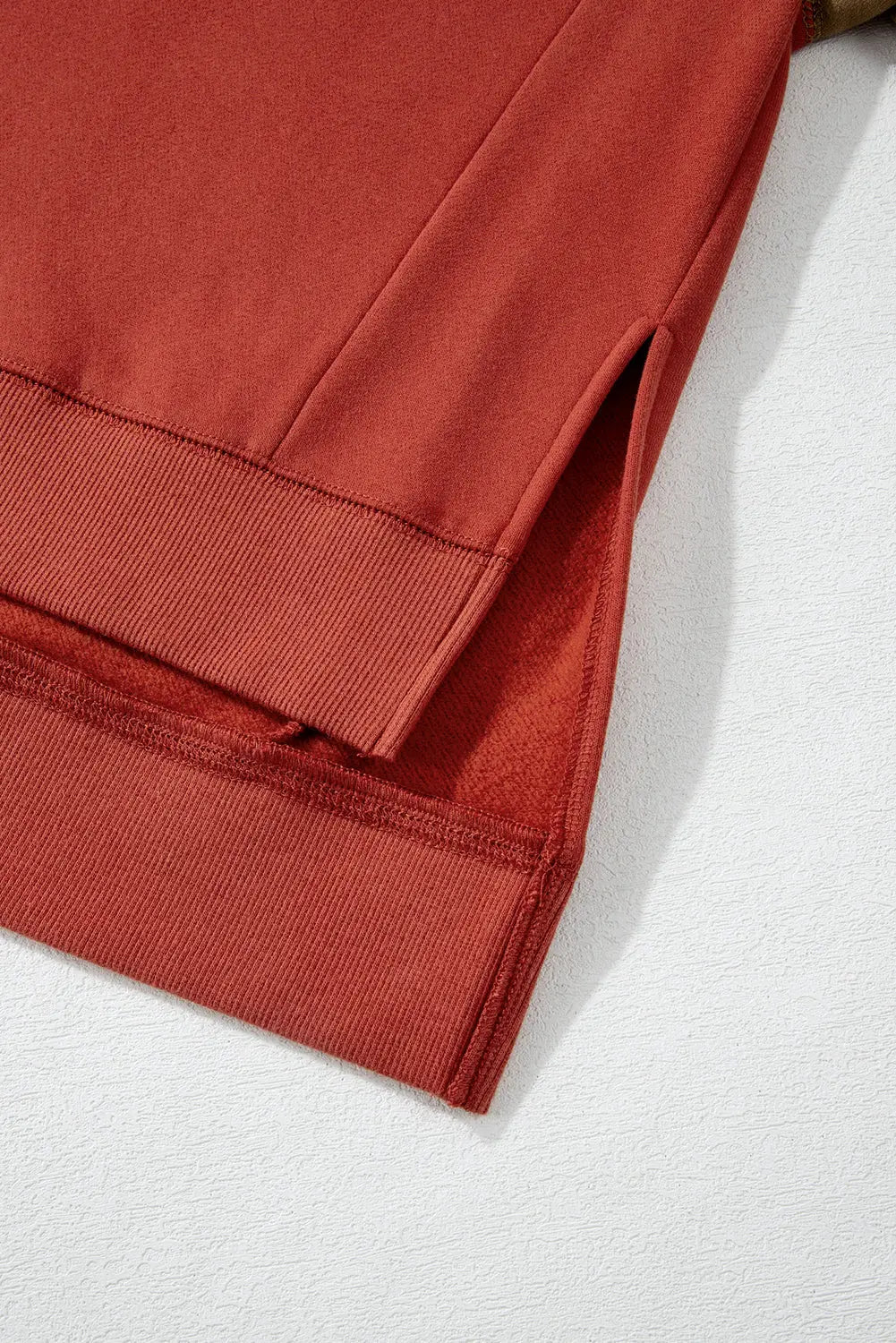 Mineral Red Two Tone Patchwork Drop Shoulder Pullover Sweatshirt - eAura