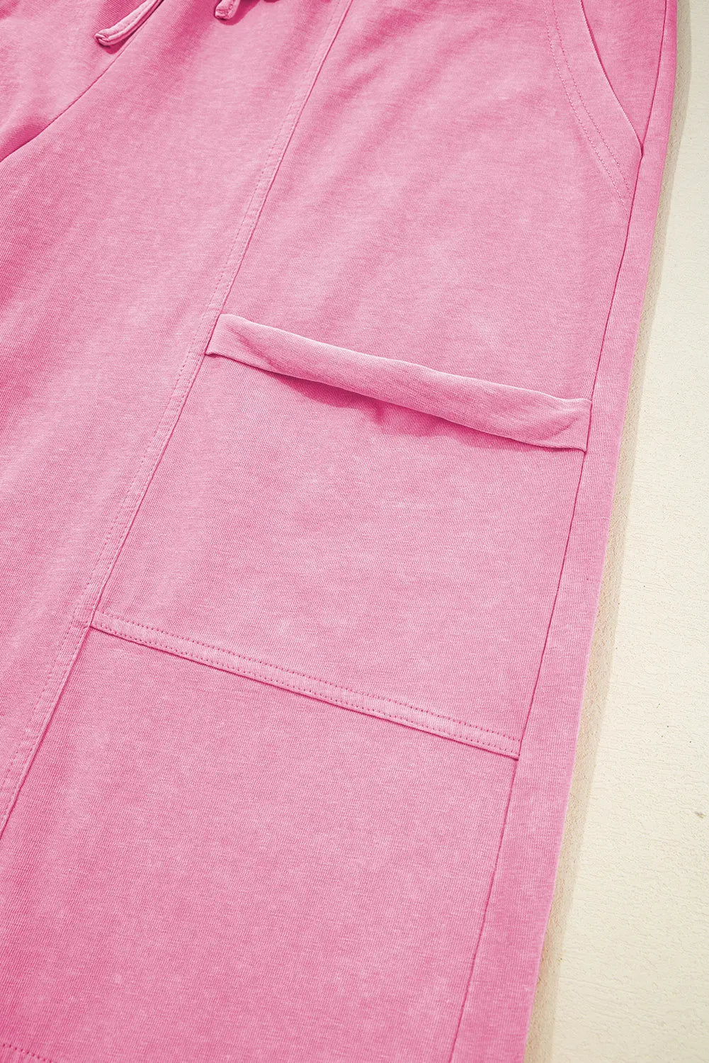 Mineral Wash Exposed Seam Drawstring High Waist Wide Leg Cargo Trousers - eAura