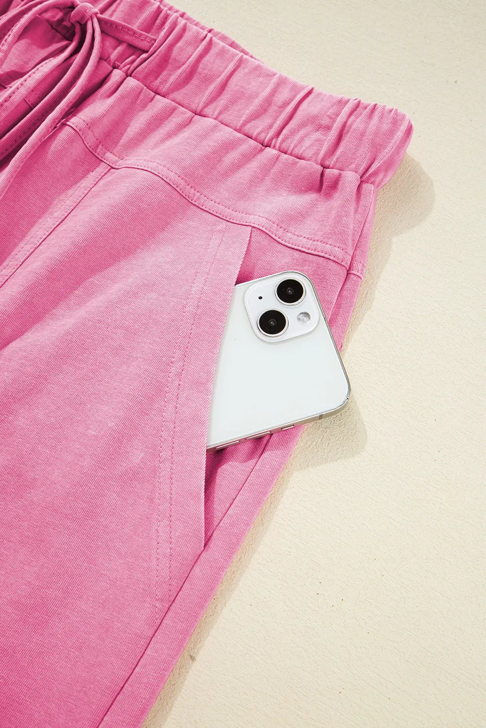 Mineral Wash Exposed Seam Drawstring High Waist Wide Leg Cargo Trousers - eAura