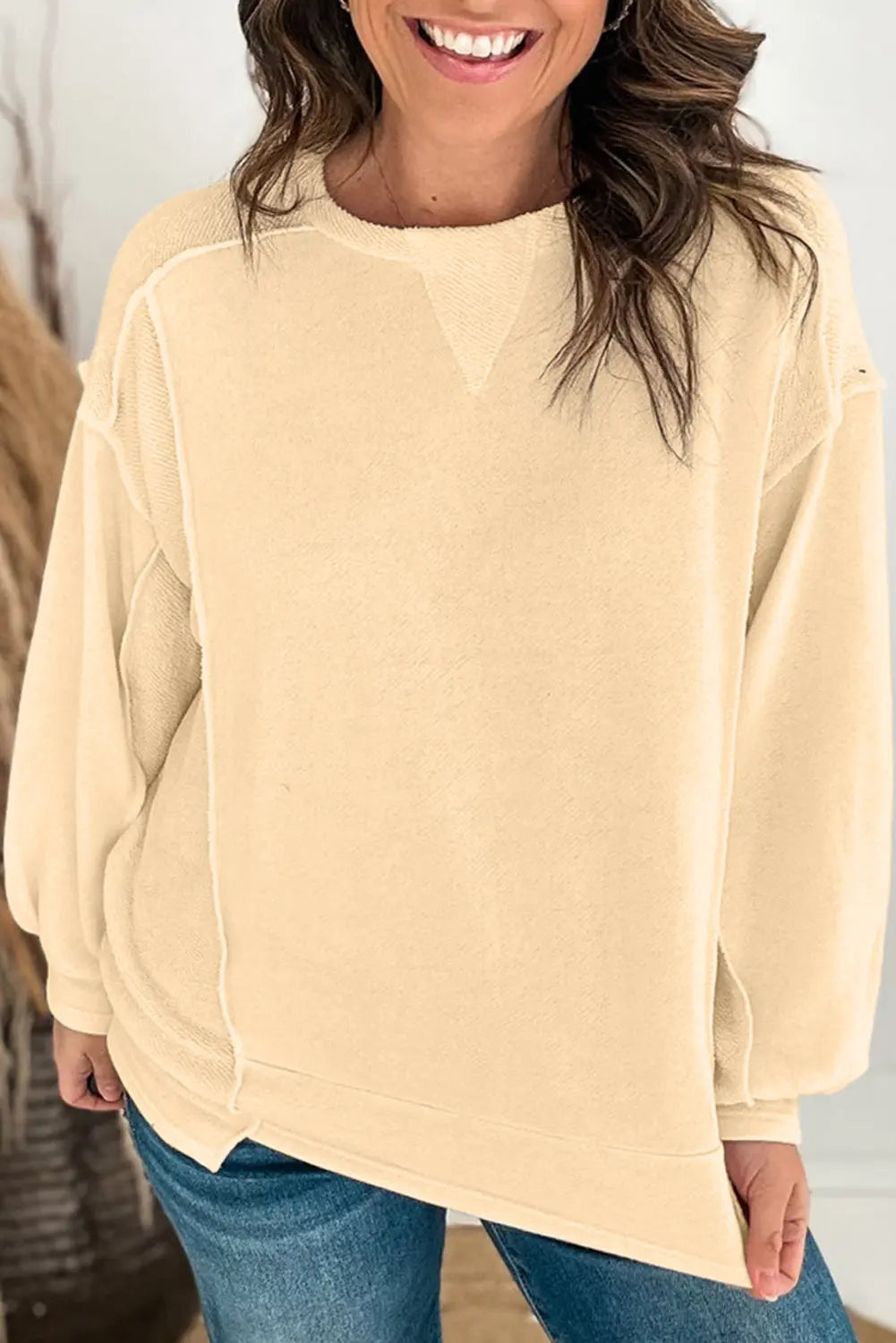 Mint Green Splicing Round Neck Pullover Sweatshirt Beagle Boutique Fashion Outlet