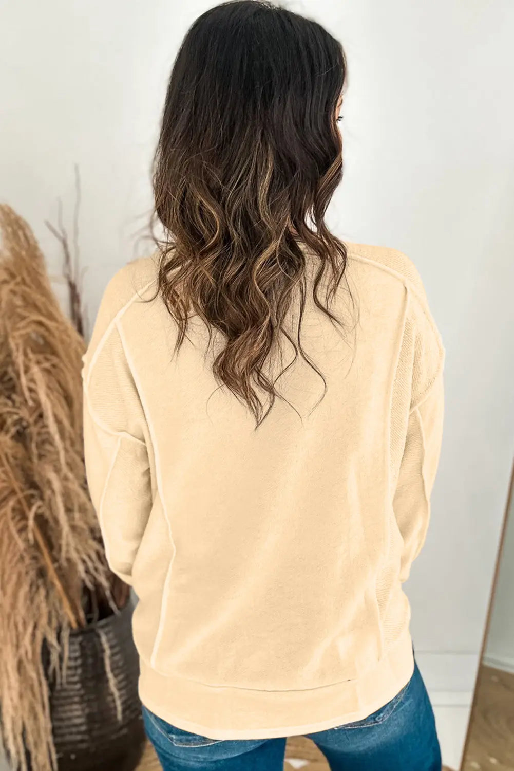 Mint Green Splicing Round Neck Pullover Sweatshirt Beagle Boutique Fashion Outlet