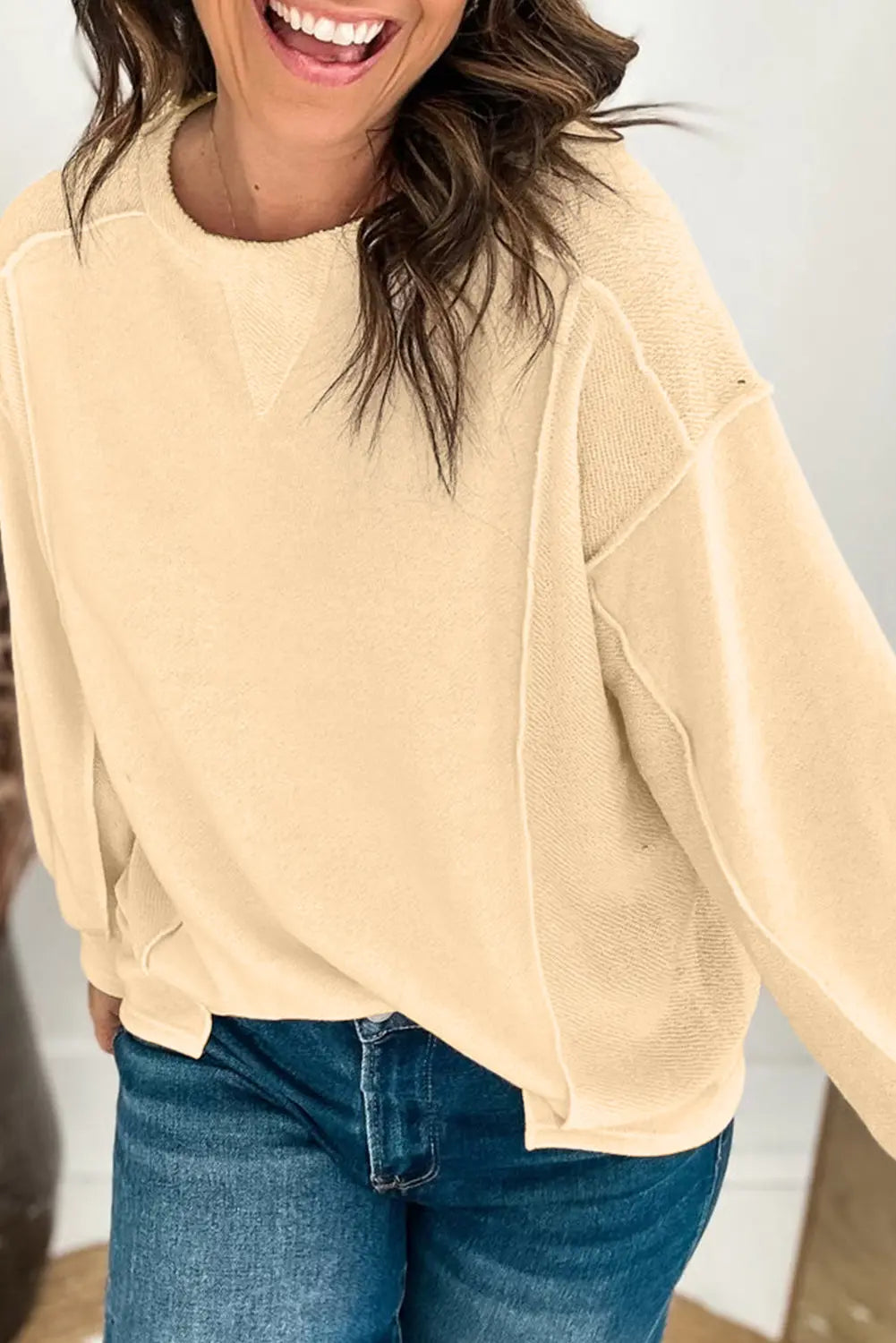 Mint Green Splicing Round Neck Pullover Sweatshirt Beagle Boutique Fashion Outlet
