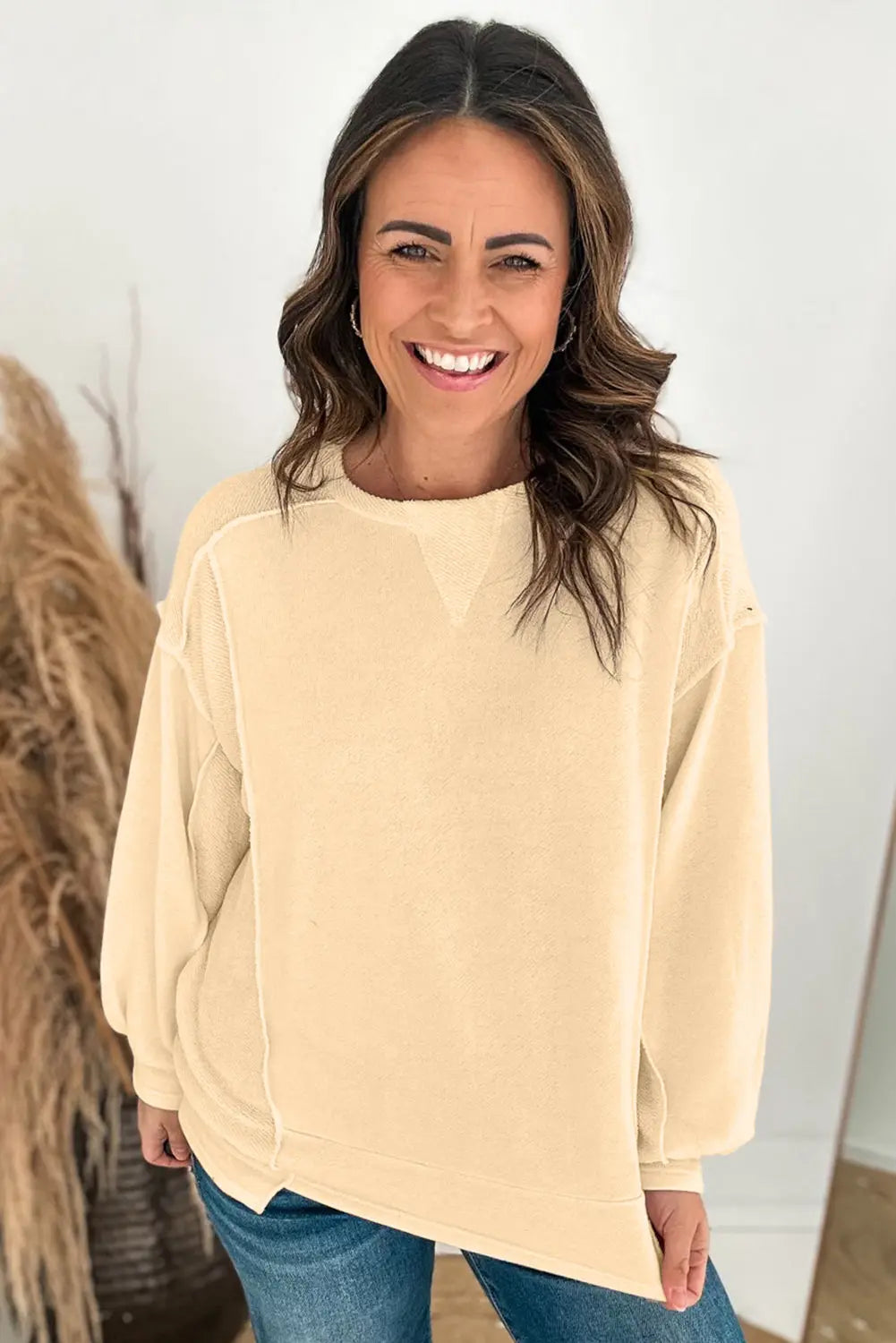 Mint Green Splicing Round Neck Pullover Sweatshirt Beagle Boutique Fashion Outlet