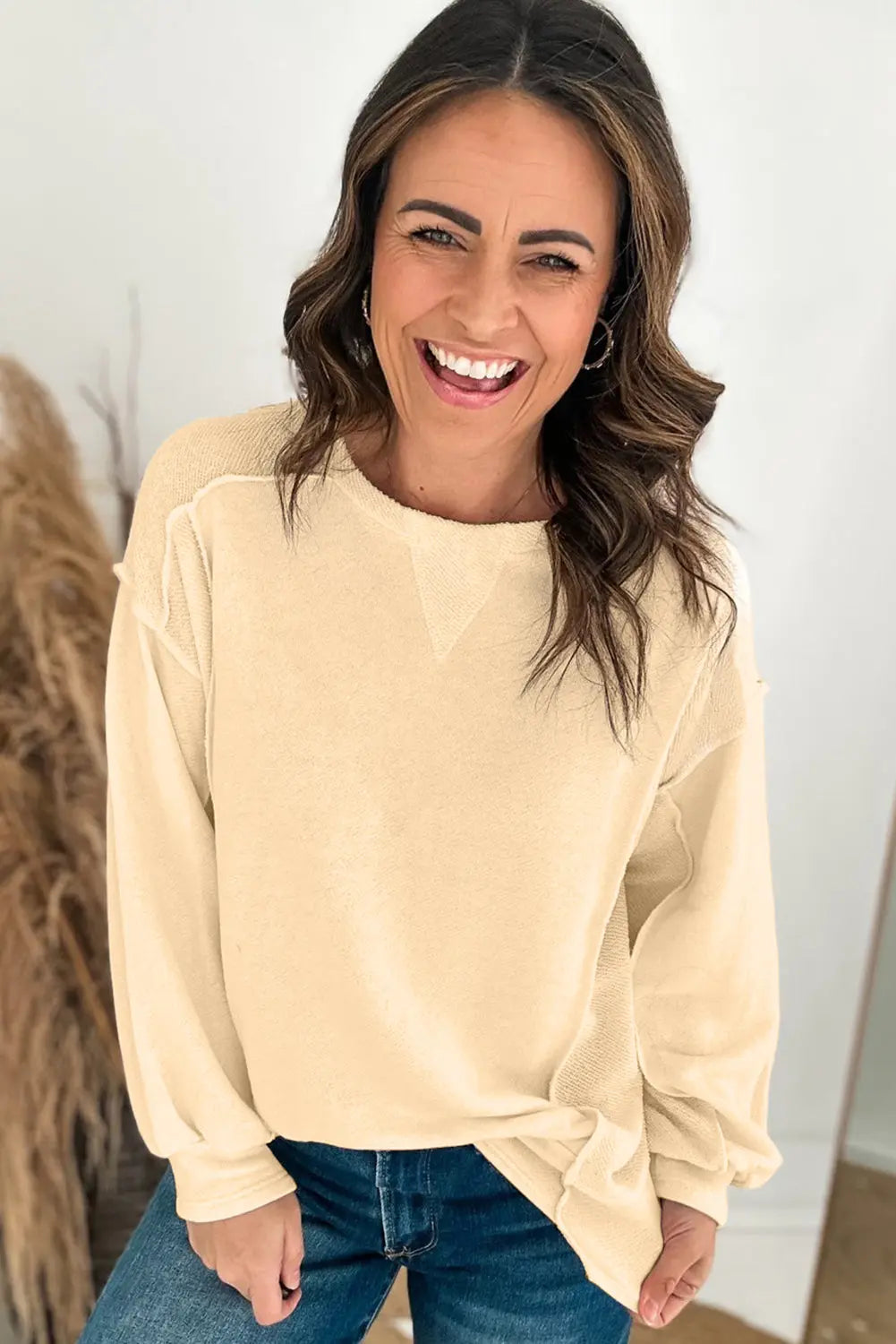 Mint Green Splicing Round Neck Pullover Sweatshirt Beagle Boutique Fashion Outlet