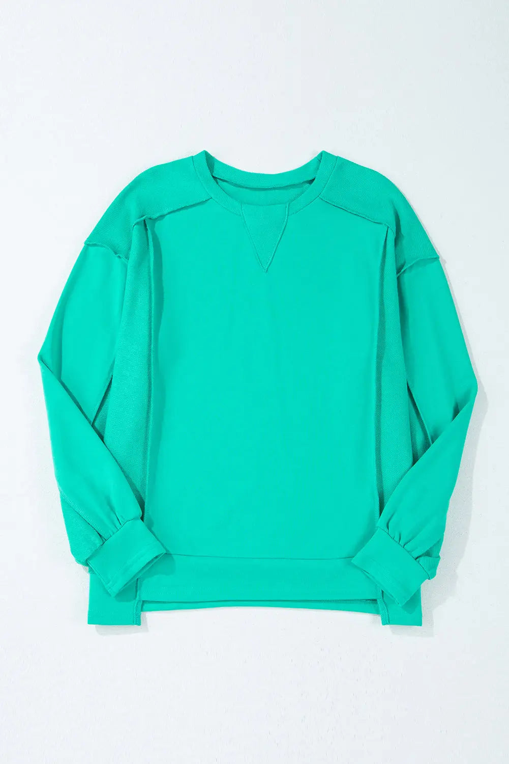 Mint Green Splicing Round Neck Pullover Sweatshirt Beagle Boutique Fashion Outlet