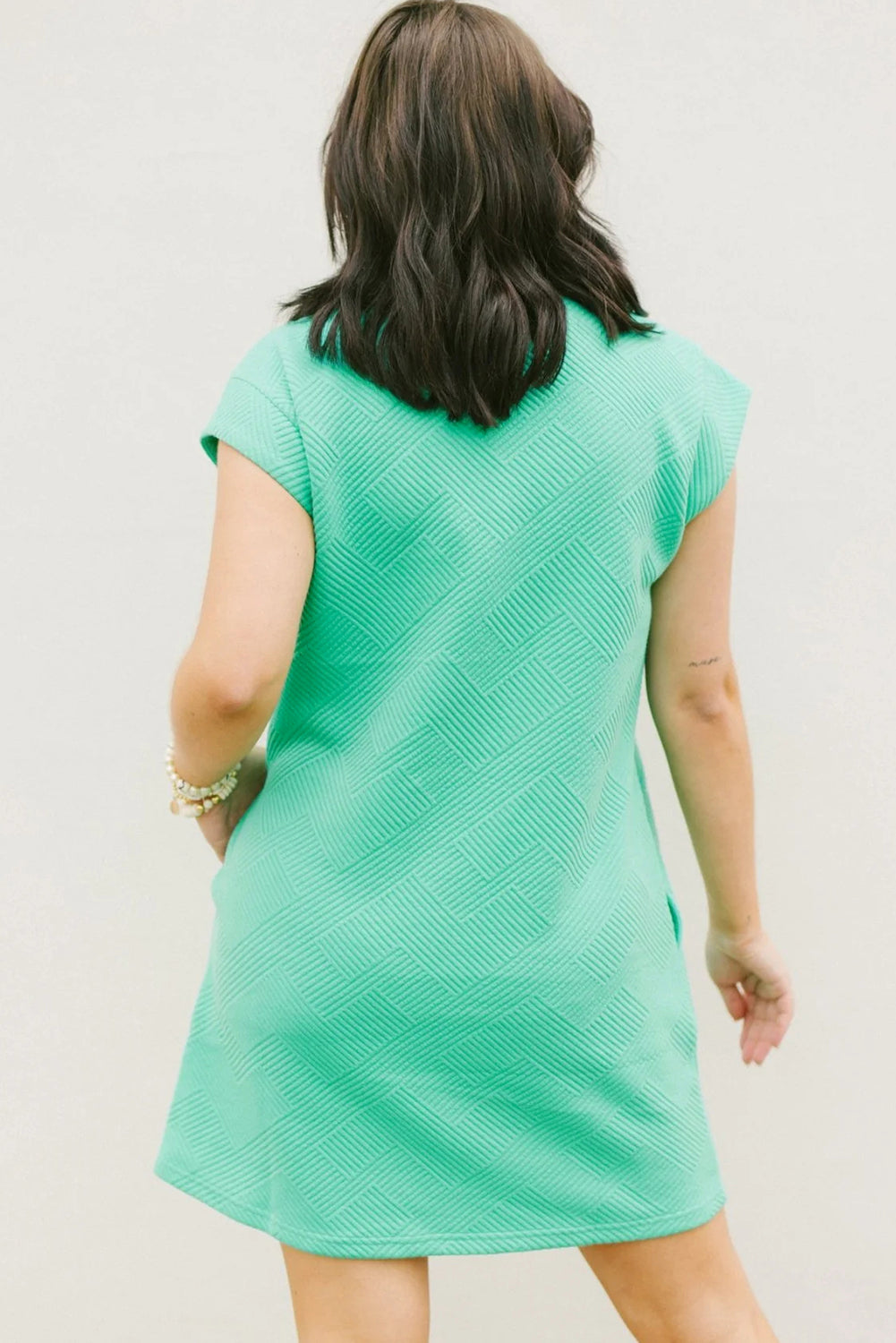 Mint Green Textured Cap Sleeve T Shirt Dress - eAura