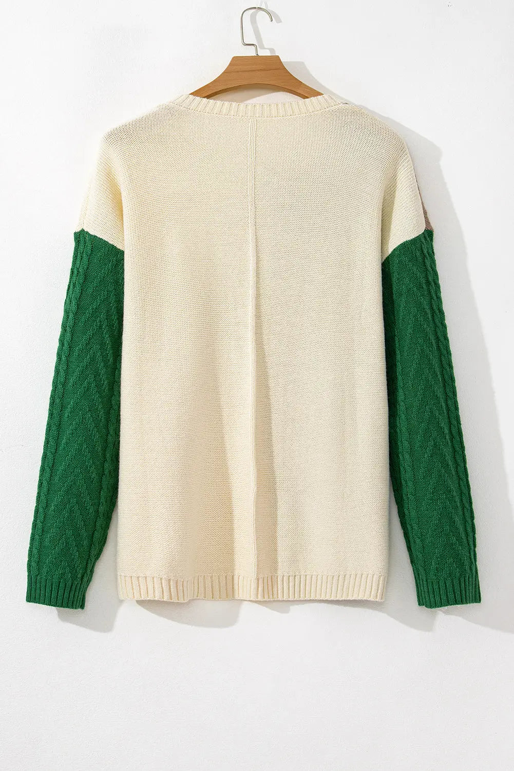 Mist Green Plus Size Cable Knit Color Block Drop Shoulder Sweater Beagle Boutique Fashion Outlet
