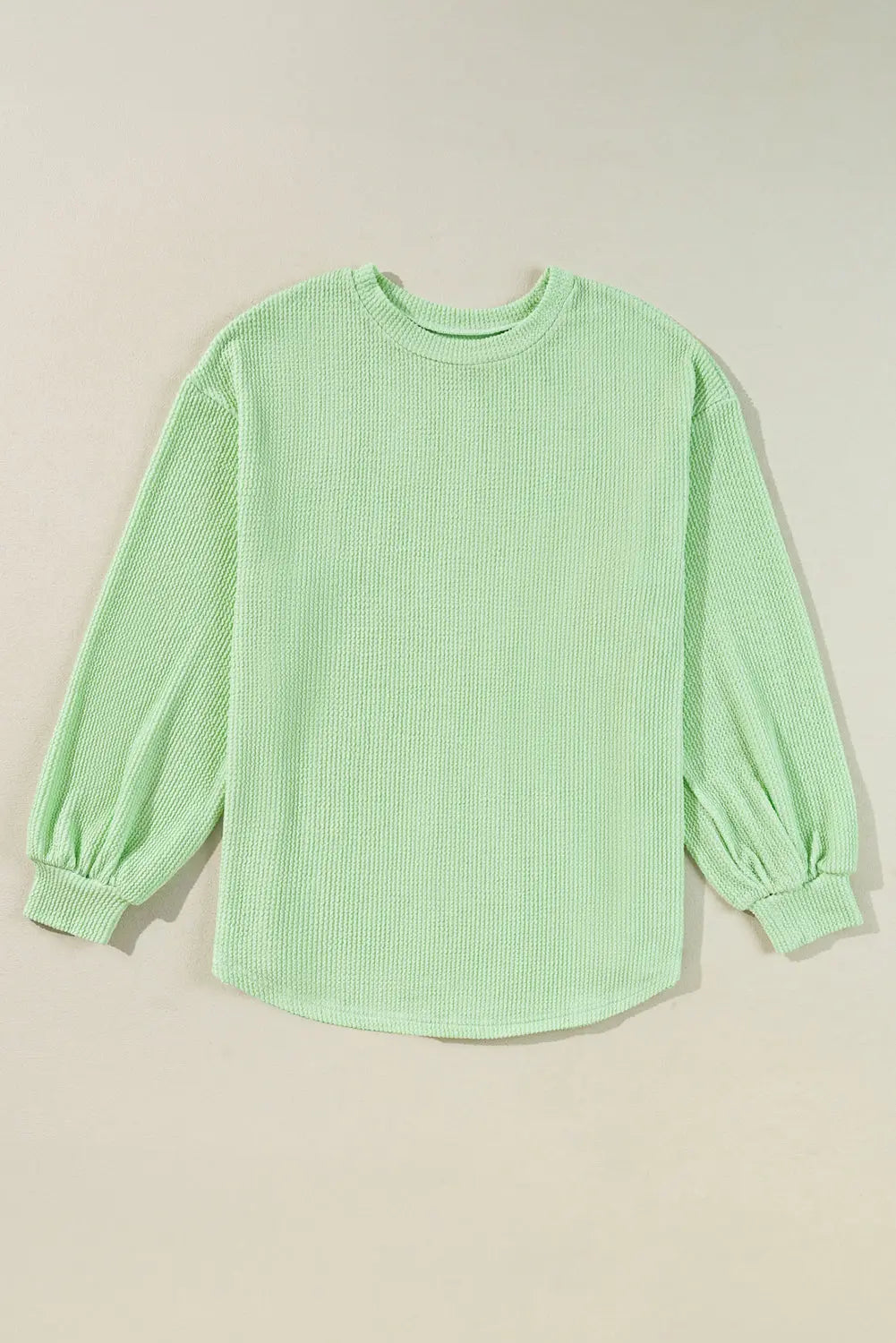 Moonlight Jade Solid Cord Ribbed Drop Shoulder Pullover Top eAura