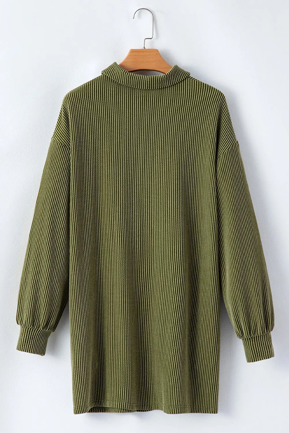 Moss Green Corduroy Buttons Placket Drop Shoulder Collared Shift Dress Beagle Boutique Fashion Outlet
