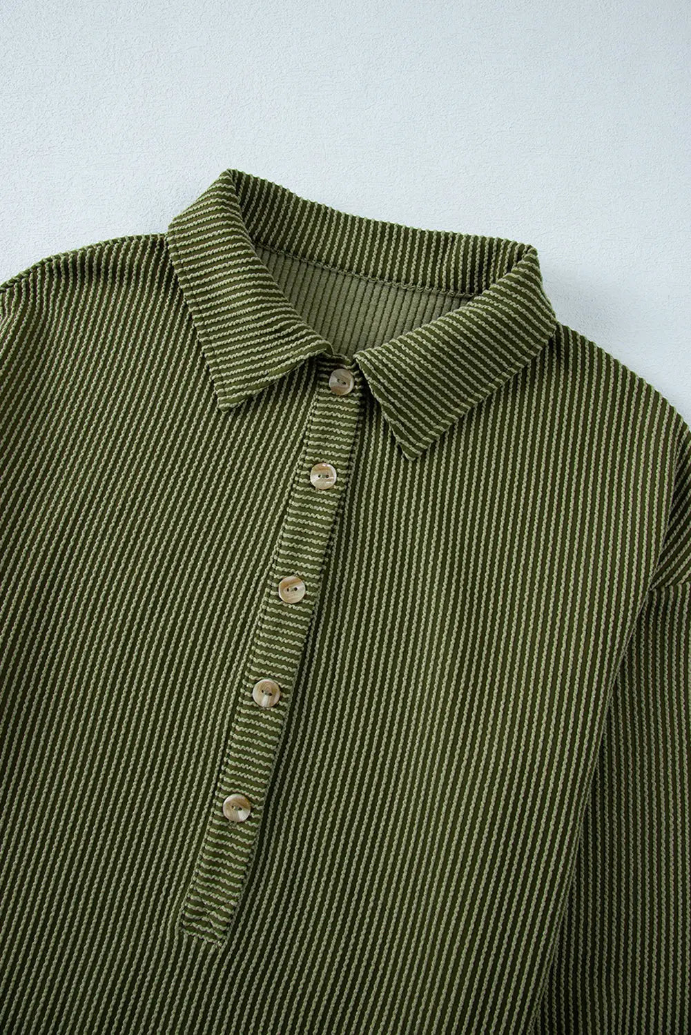 Moss Green Corduroy Buttons Placket Drop Shoulder Collared Shift Dress Beagle Boutique Fashion Outlet