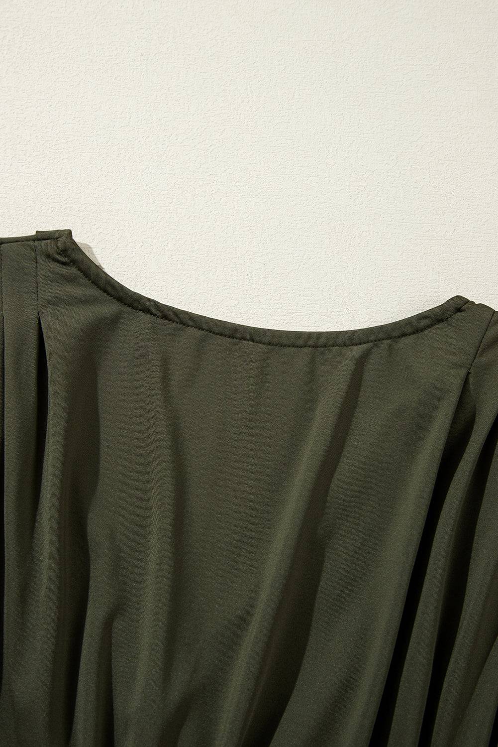 Moss Green Ruched Wrap V Neck Long Sleeve Bodysuit - BB Fashion Outlet