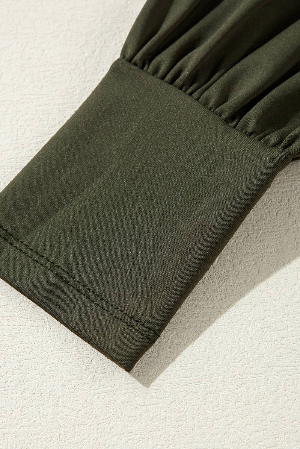 Moss Green Ruched Wrap V Neck Long Sleeve Bodysuit - BB Fashion Outlet