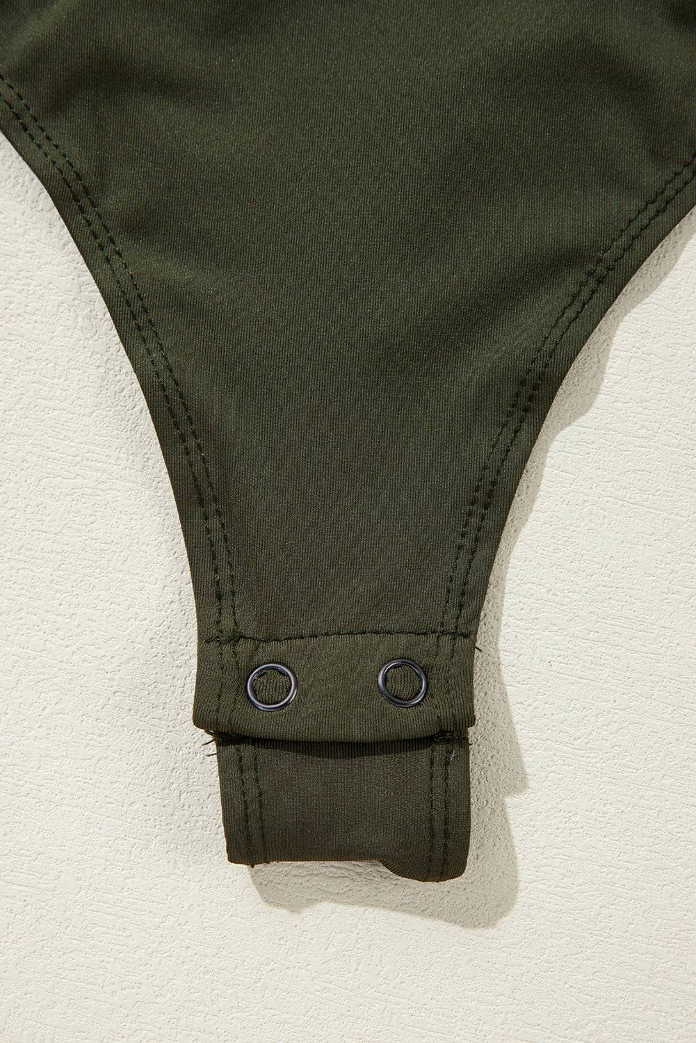 Moss Green Ruched Wrap V Neck Long Sleeve Bodysuit - BB Fashion Outlet