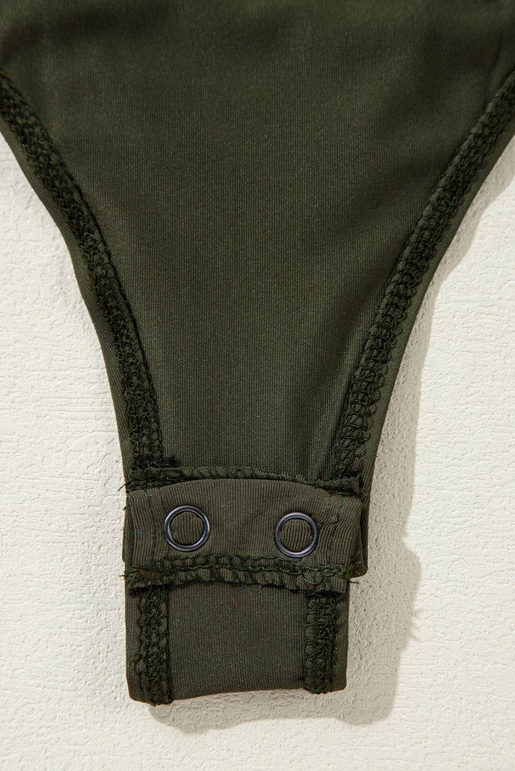 Moss Green Ruched Wrap V Neck Long Sleeve Bodysuit - BB Fashion Outlet
