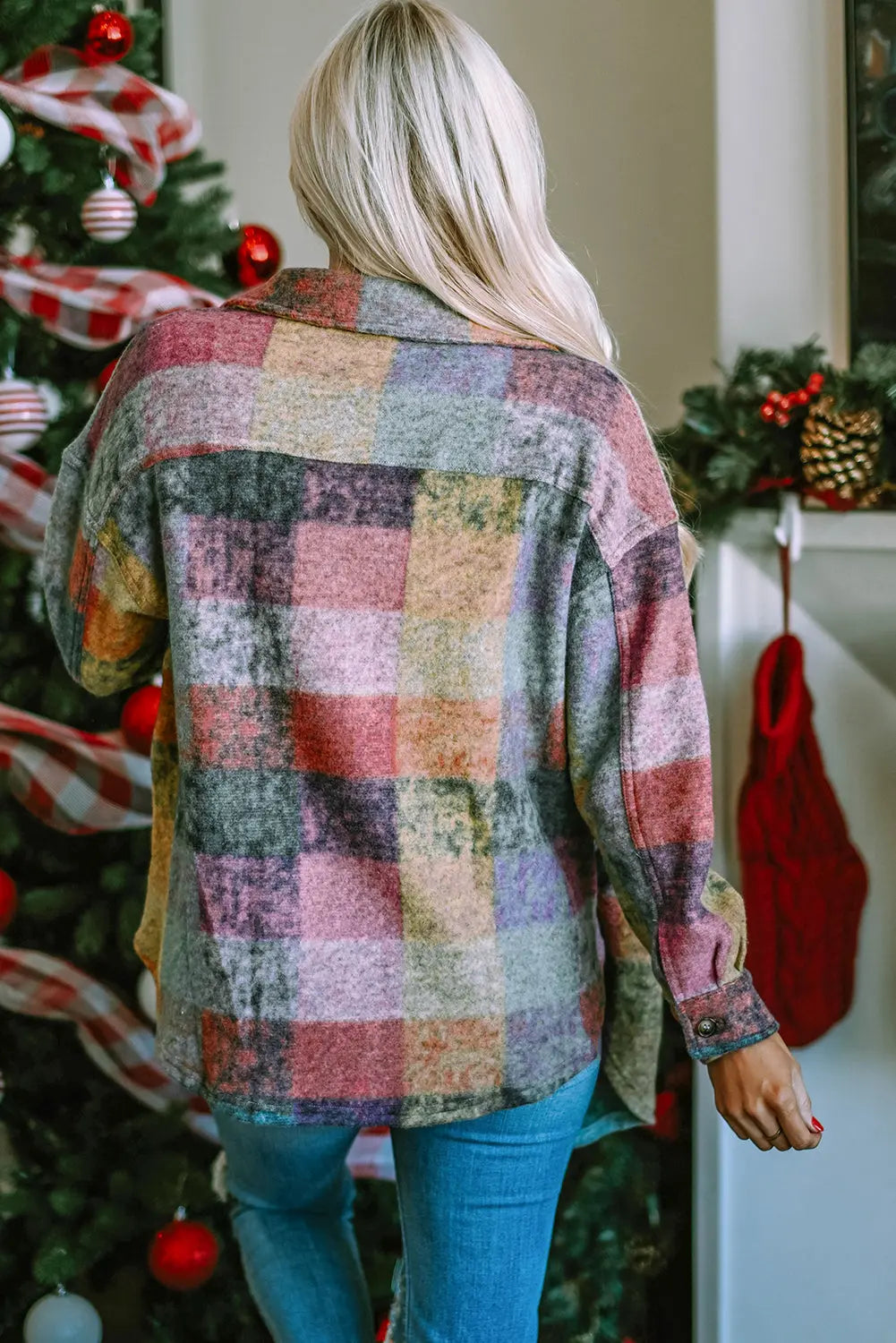 MultiColour Brushed Plaid Pocketed Oversize Shacket eAura