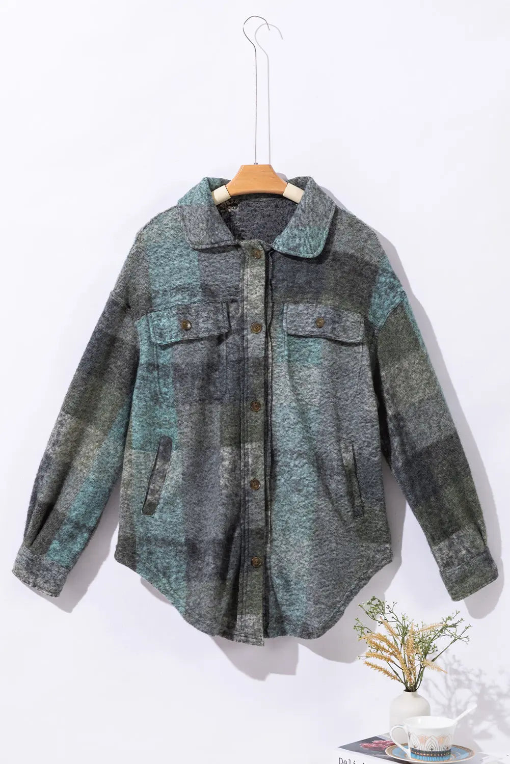 MultiColour Brushed Plaid Pocketed Oversize Shacket eAura