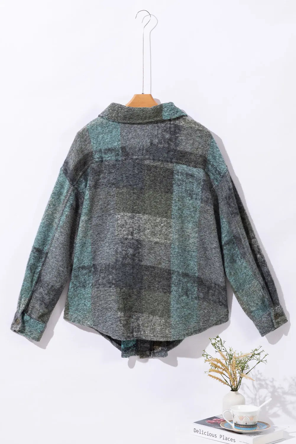 MultiColour Brushed Plaid Pocketed Oversize Shacket eAura