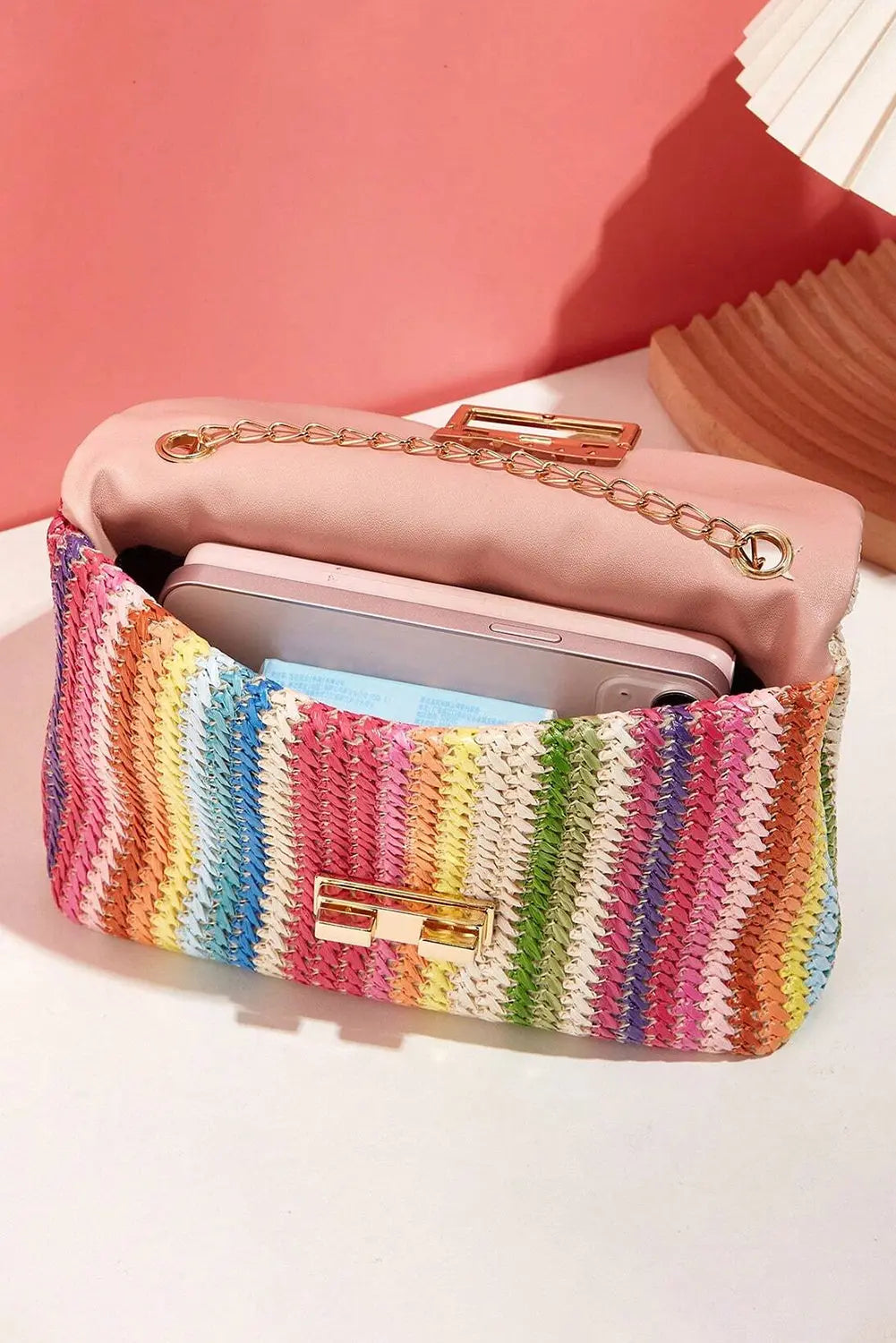 Multicolour Bohemian Woven Gold Chain Shoulder Bag Beagle Boutique Fashion Outlet