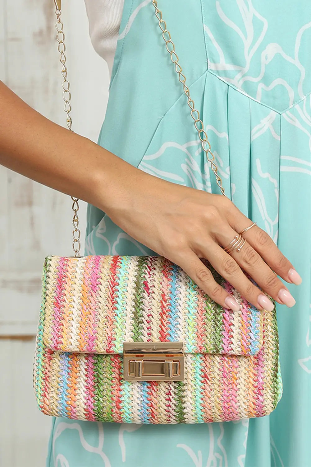 Multicolour Bohemian Woven Gold Chain Shoulder Bag Beagle Boutique Fashion Outlet