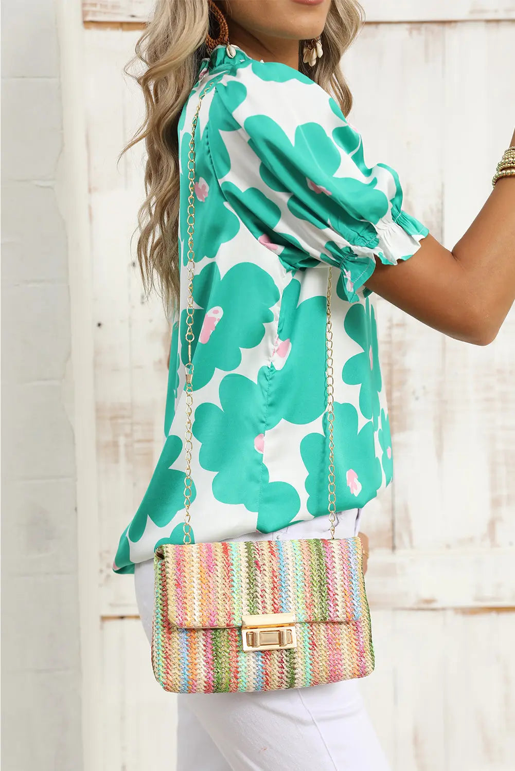Multicolour Bohemian Woven Gold Chain Shoulder Bag Beagle Boutique Fashion Outlet