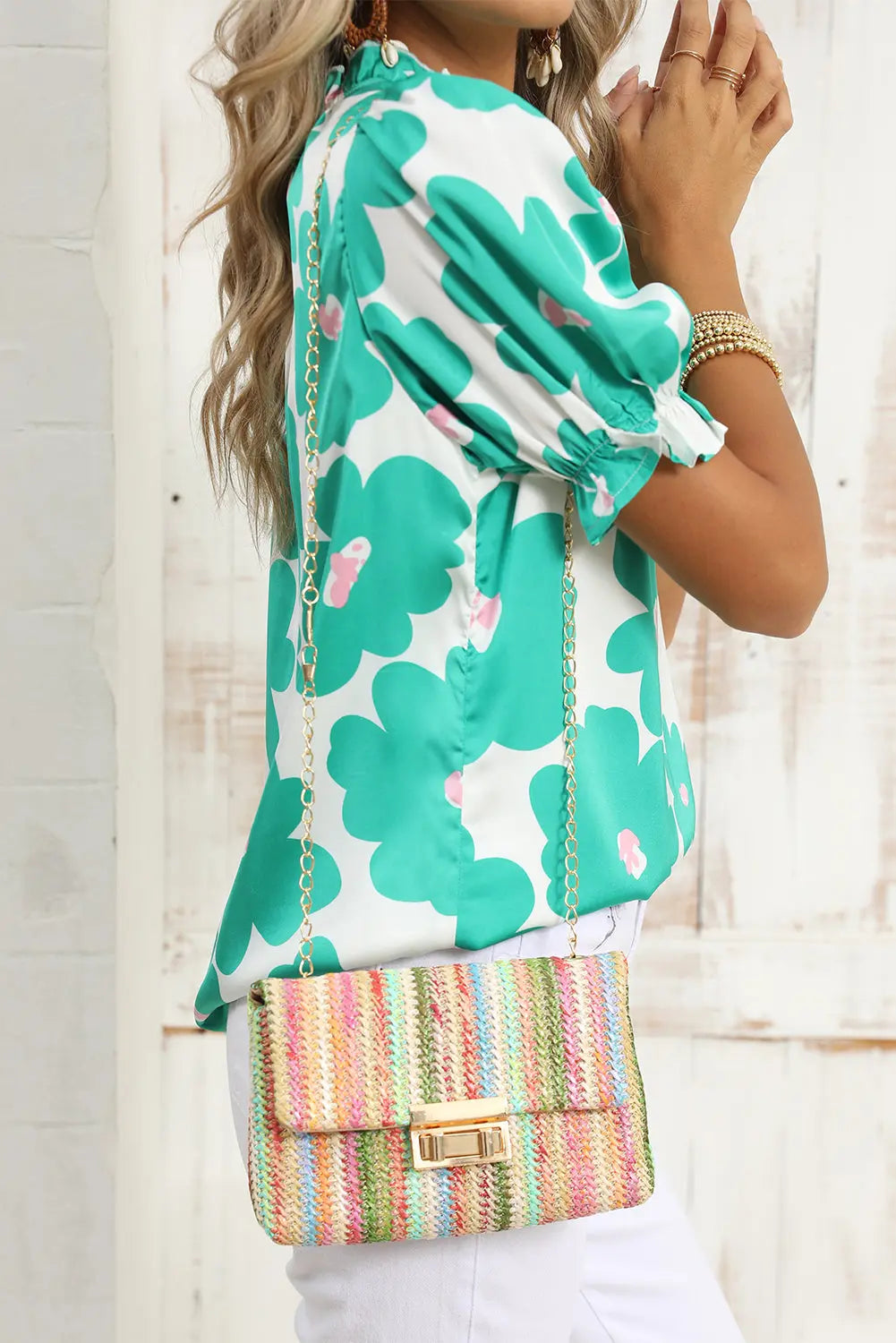 Multicolour Bohemian Woven Gold Chain Shoulder Bag Beagle Boutique Fashion Outlet