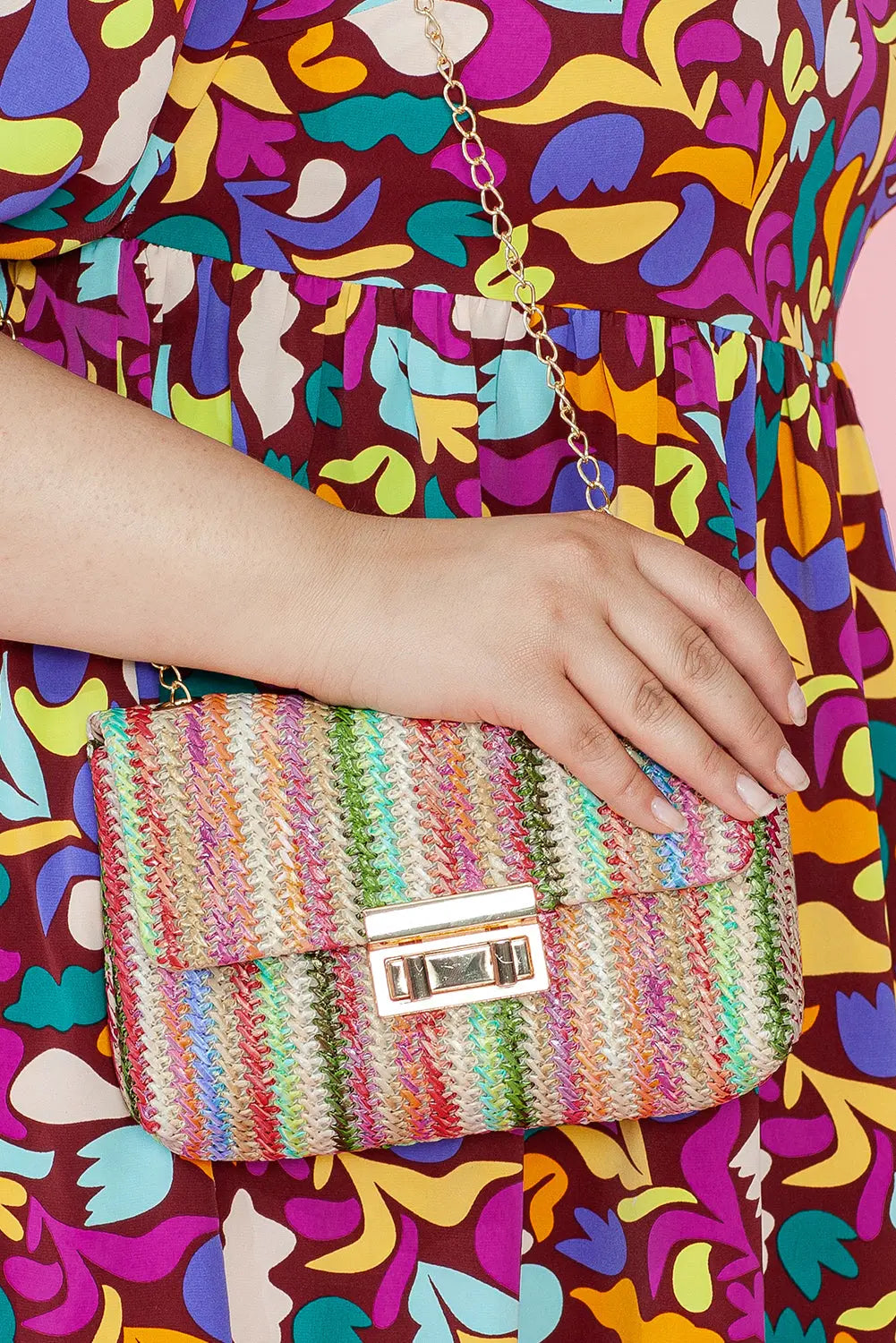 Multicolour Bohemian Woven Gold Chain Shoulder Bag Beagle Boutique Fashion Outlet