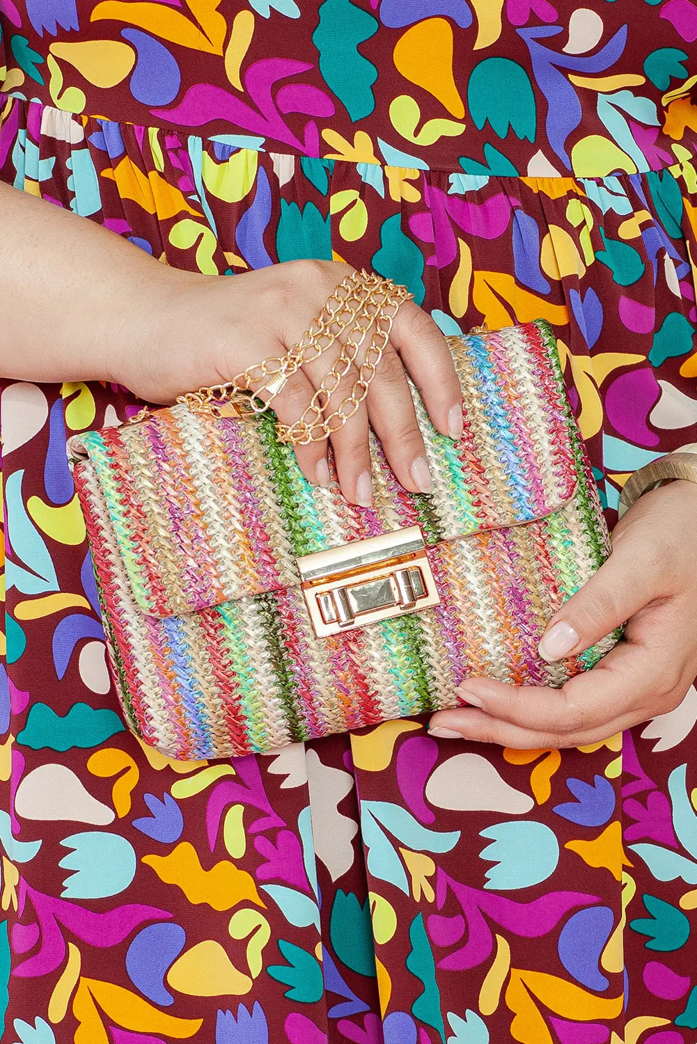Multicolour Bohemian Woven Gold Chain Shoulder Bag Beagle Boutique Fashion Outlet