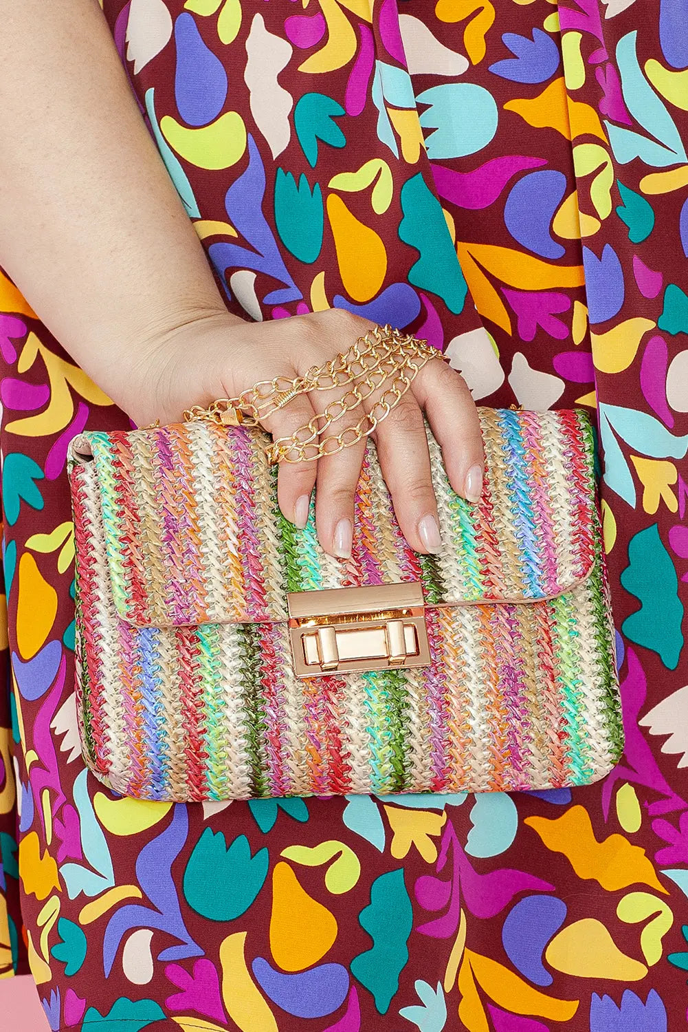 Multicolour Bohemian Woven Gold Chain Shoulder Bag Beagle Boutique Fashion Outlet