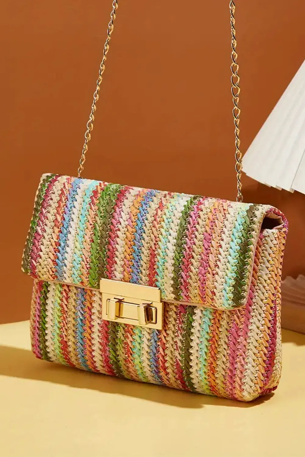 Multicolour Bohemian Woven Gold Chain Shoulder Bag Beagle Boutique Fashion Outlet