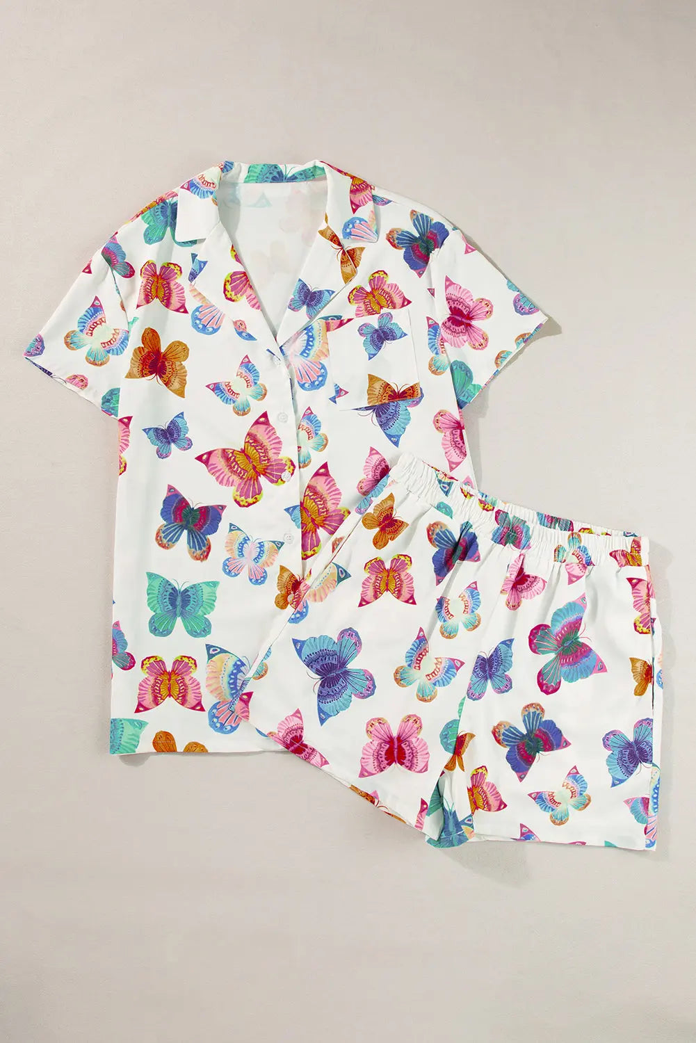 Multicolour Butterfly Pattern Short Sleeve Shirt Pyjamas Set eAura