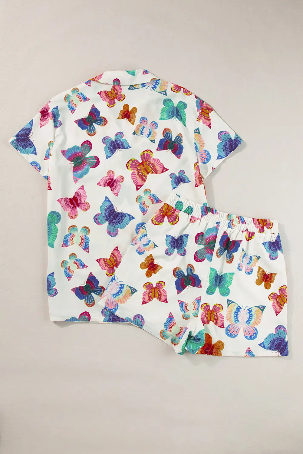 Multicolour Butterfly Pattern Short Sleeve Shirt Pyjamas Set eAura