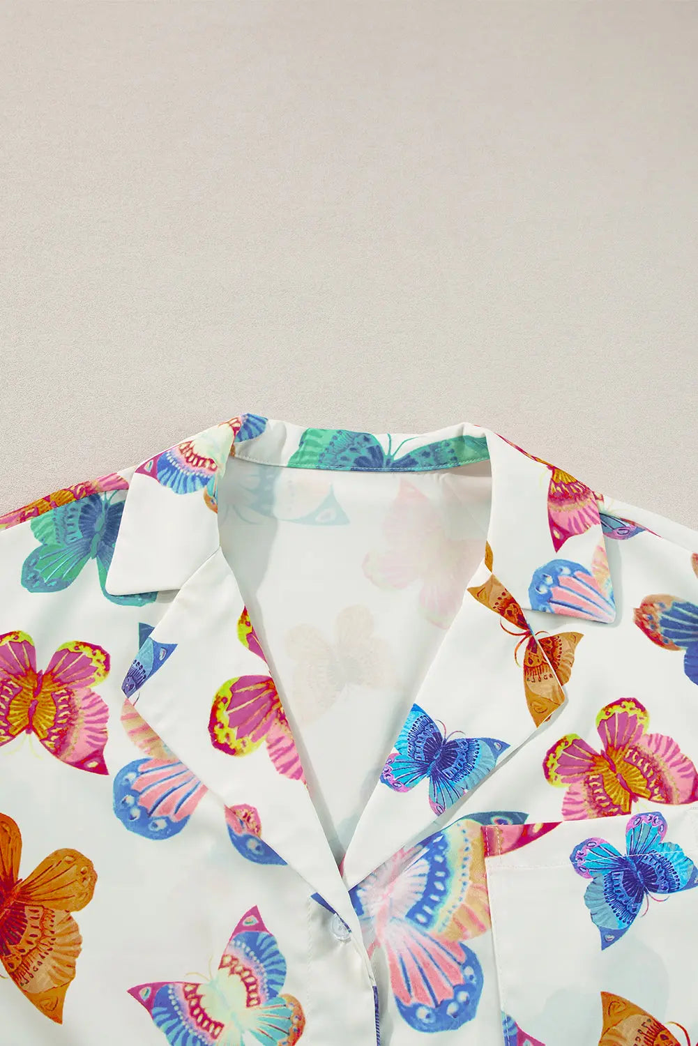 Multicolour Butterfly Pattern Short Sleeve Shirt Pyjamas Set eAura