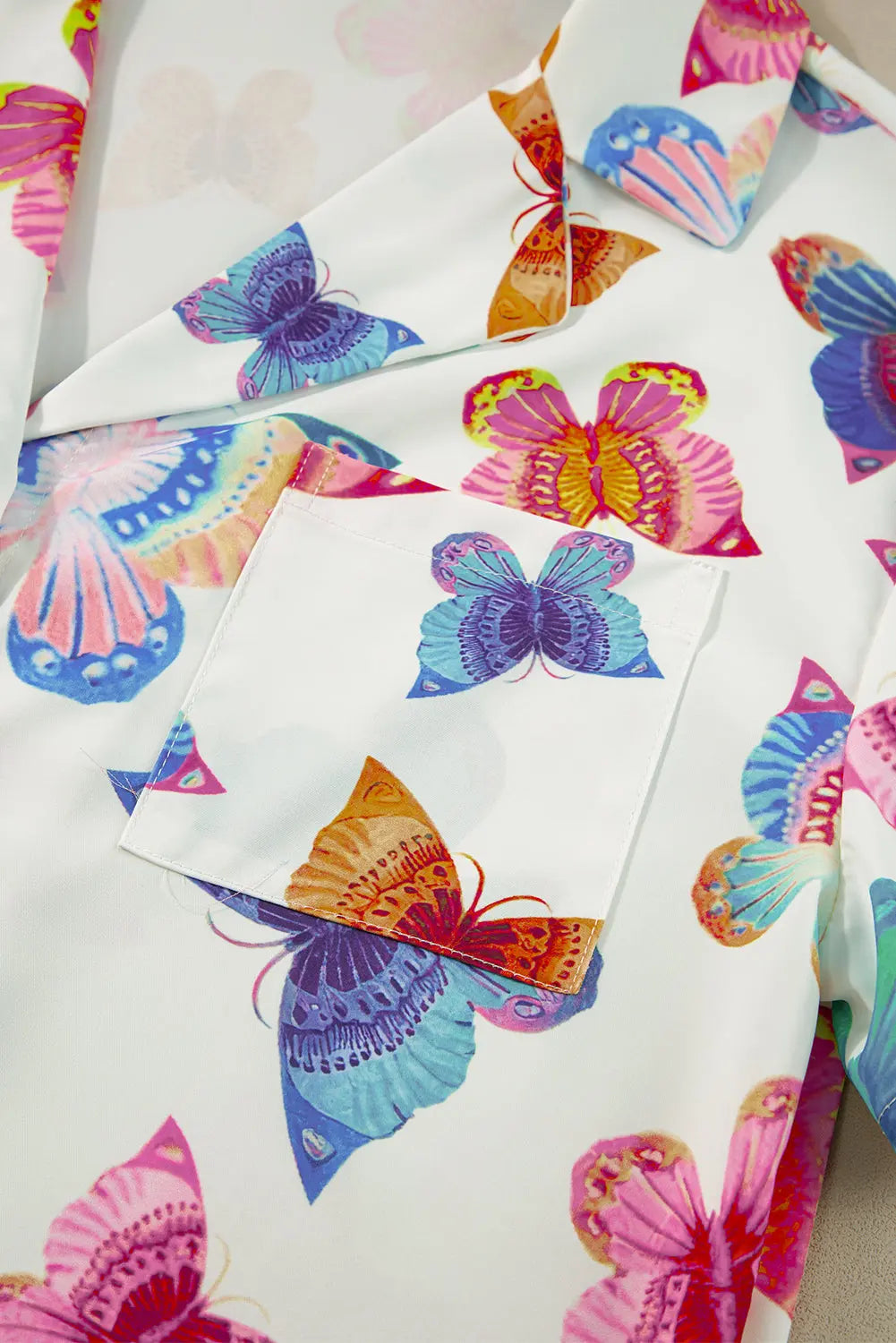 Multicolour Butterfly Pattern Short Sleeve Shirt Pyjamas Set eAura