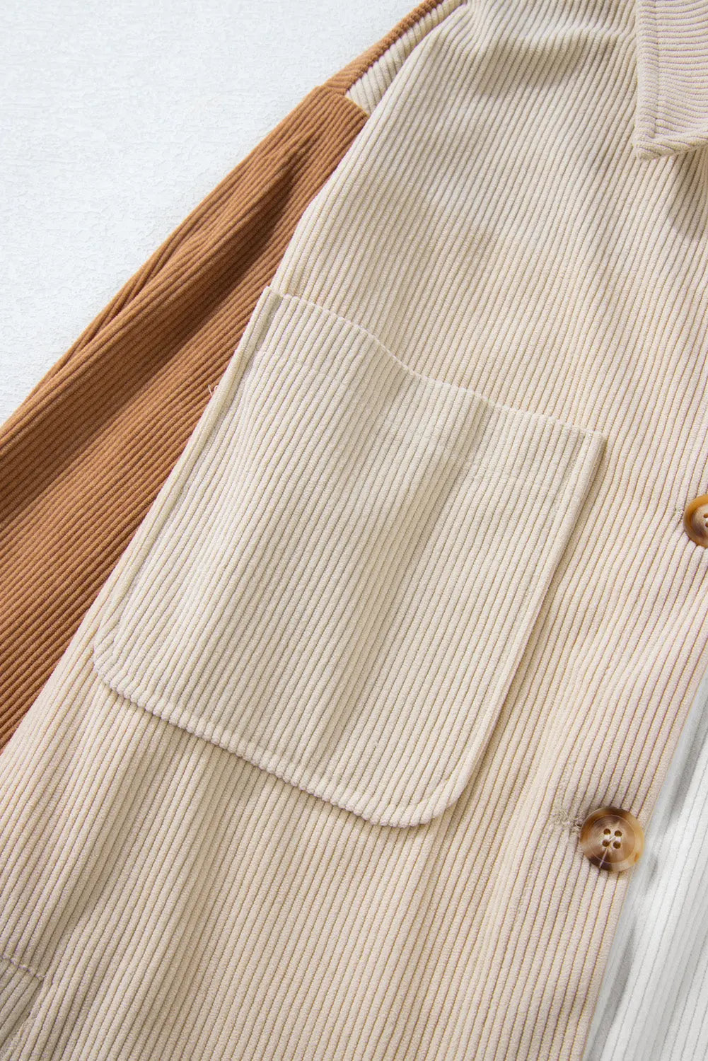 Multicolour Corduroy Colourblock Loose Shacket - eAura